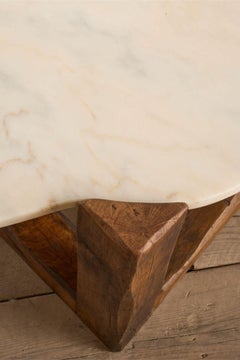 Large mid 20th century oak and polished stone coffee table