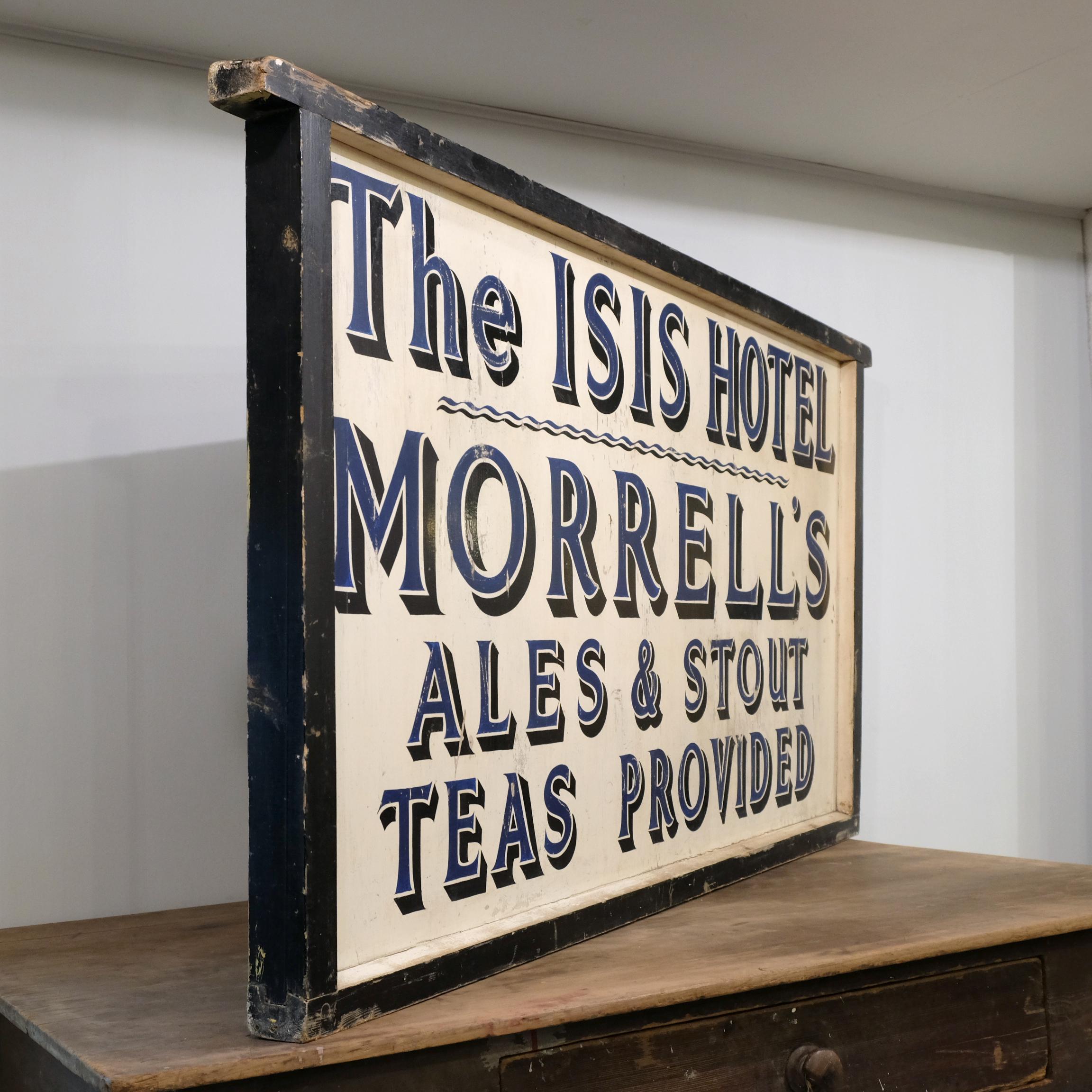 Large Mid-20th Century Original Hand Painted Hotel Trade Sign, Blue and Cream In Fair Condition In Totnes, GB