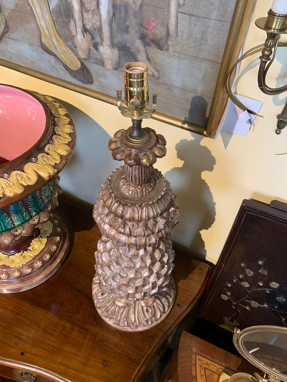 Large Mid-20th Century Silver Gilt Stylized Pineapple Lamp 5