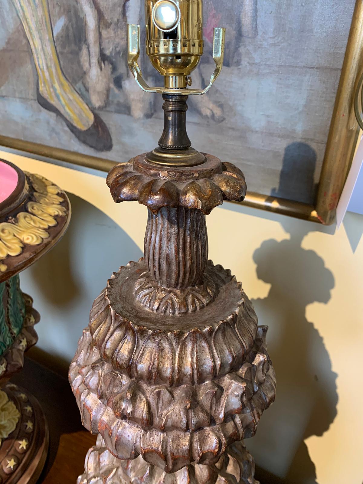 Large Mid-20th Century Silver Gilt Stylized Pineapple Lamp In Good Condition In Atlanta, GA
