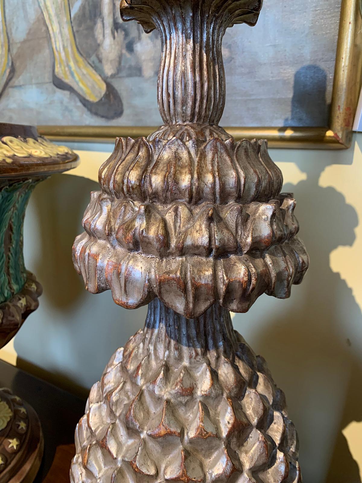 Wood Large Mid-20th Century Silver Gilt Stylized Pineapple Lamp