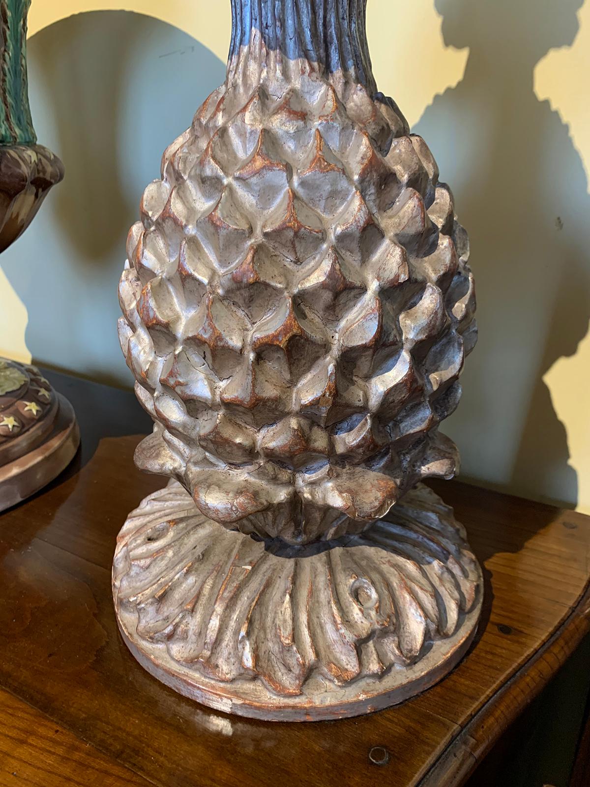 Large Mid-20th Century Silver Gilt Stylized Pineapple Lamp 1