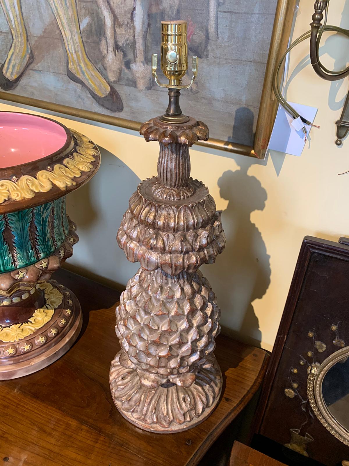 Large Mid-20th Century Silver Gilt Stylized Pineapple Lamp 4