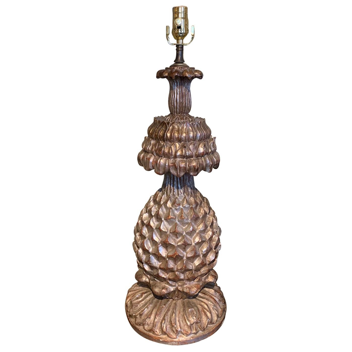 Large Mid-20th Century Silver Gilt Stylized Pineapple Lamp