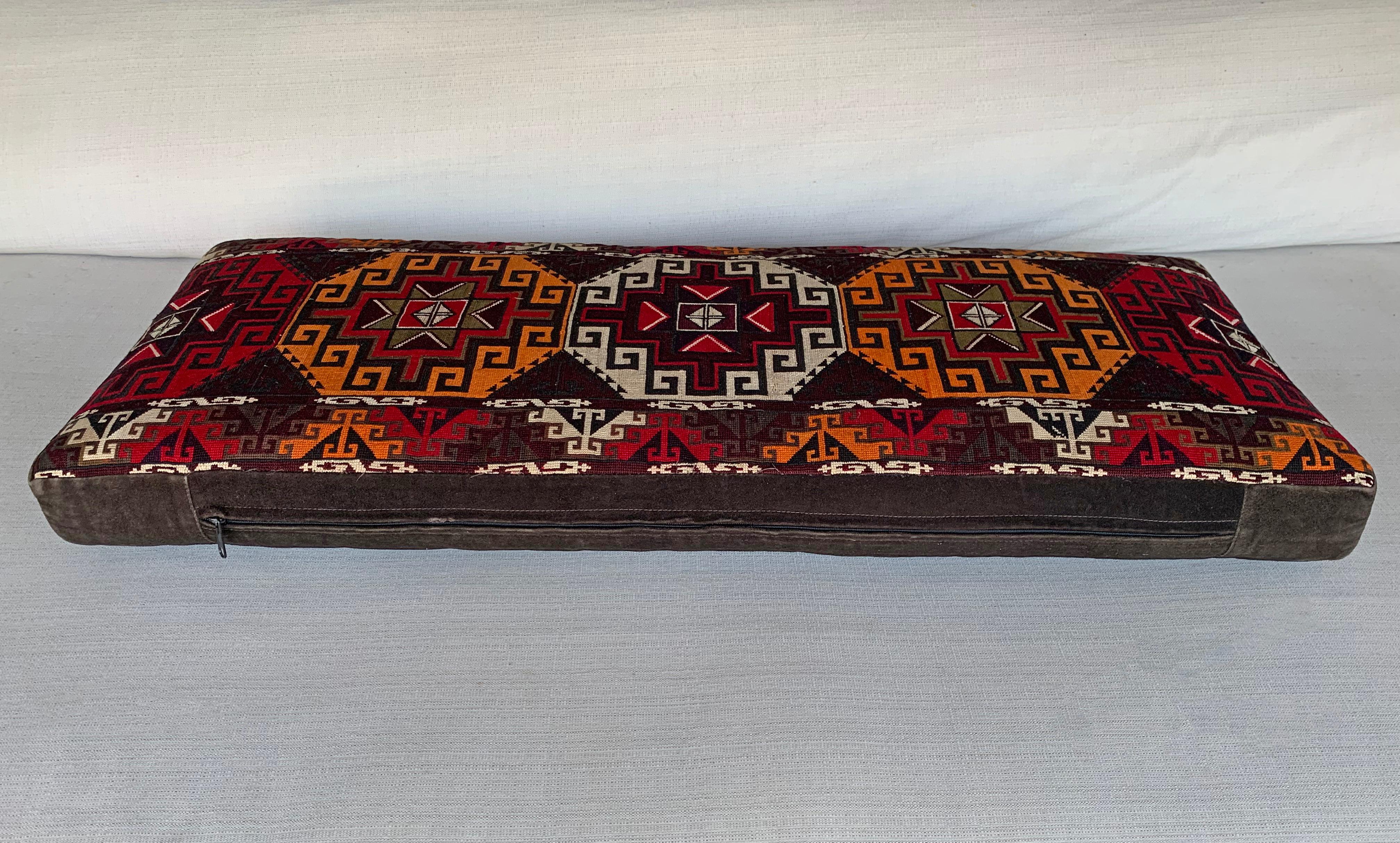 Cotton Suzani Central Asian Embroidered Textile Pillow, Mid 20th Century