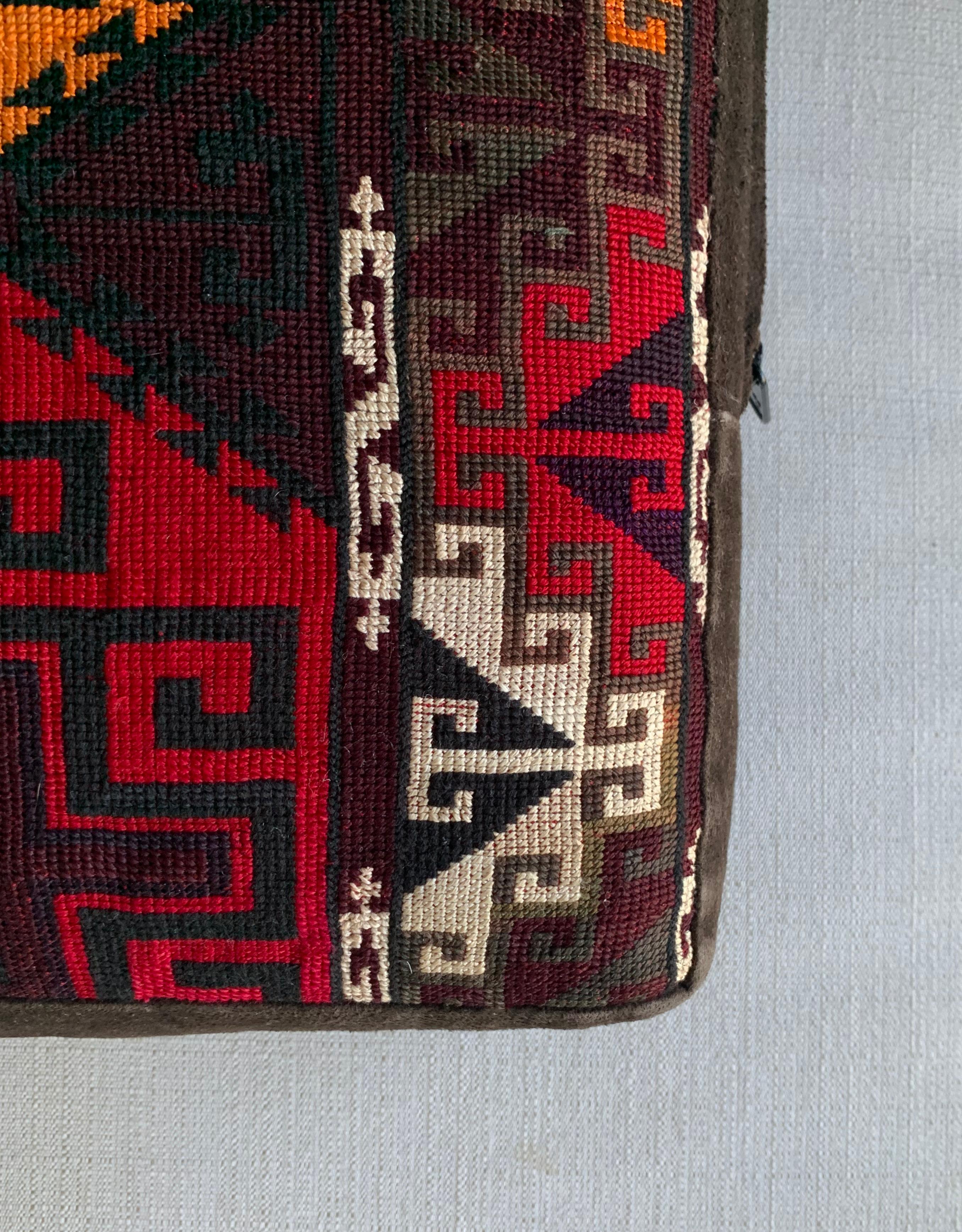 Suzani Central Asian Embroidered Textile Pillow, Mid 20th Century 3