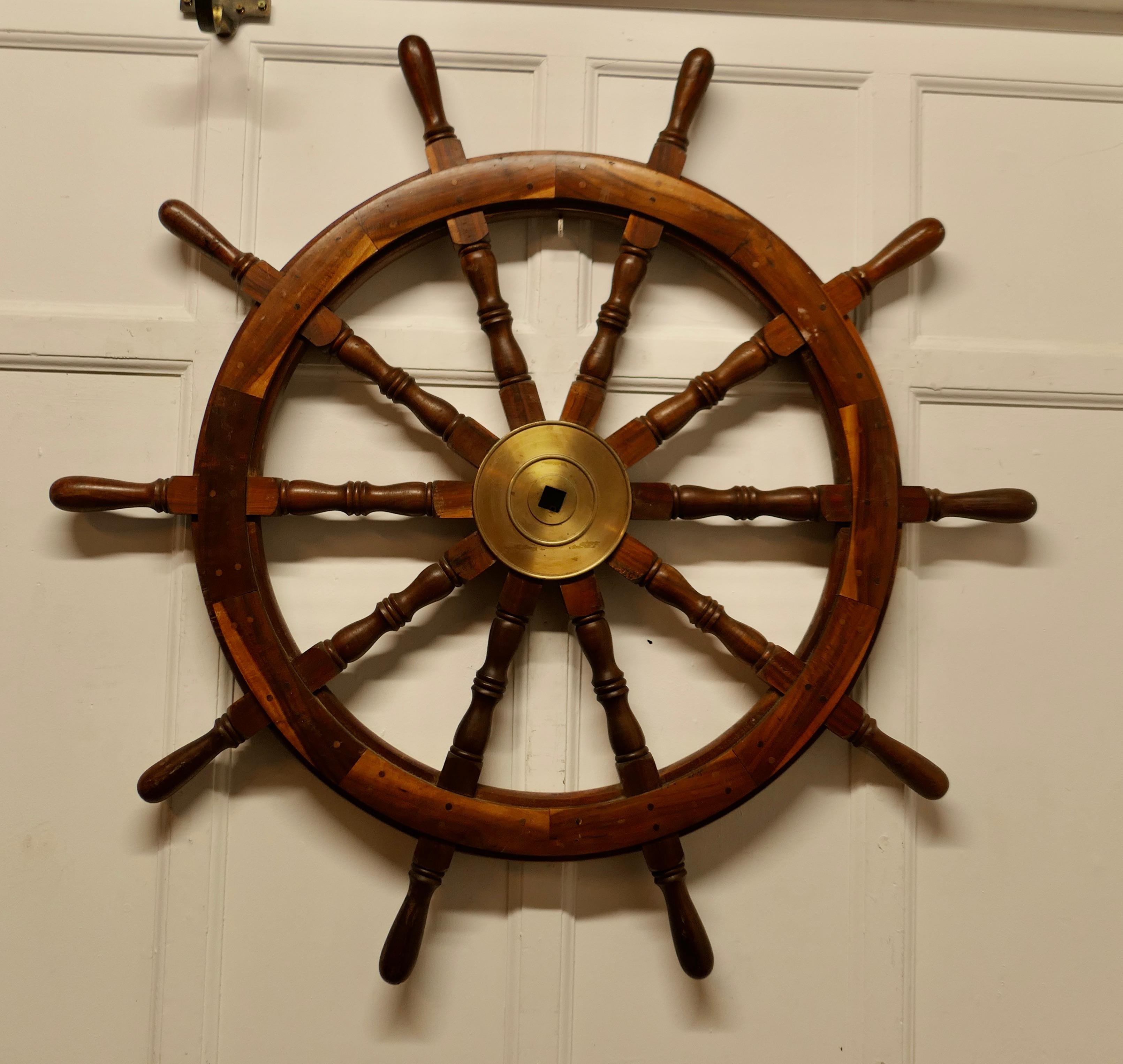 British Colonial Large Mid 20th Century Teak Ships Wheel  A wonderful decorative piece  For Sale