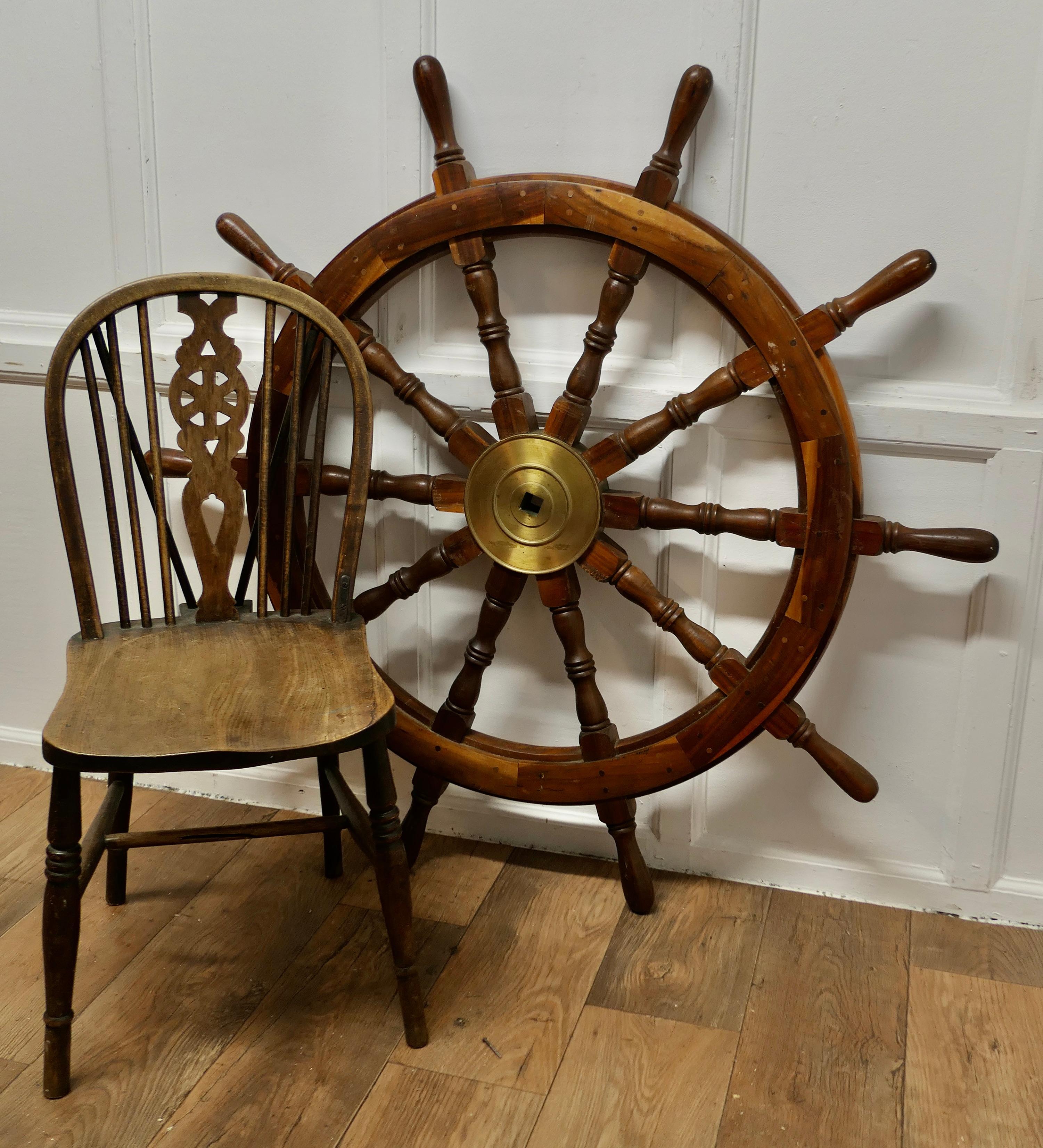Large Mid 20th Century Teak Ships Wheel  A wonderful decorative piece  For Sale 1