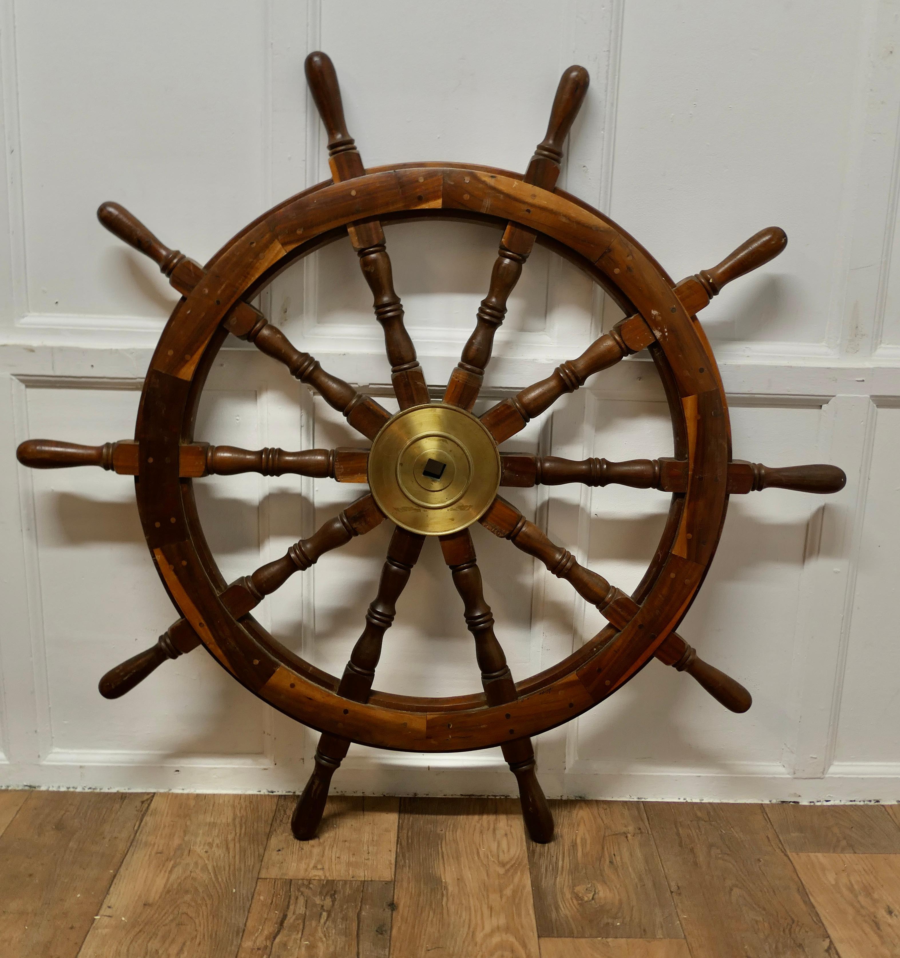 Large Mid 20th Century Teak Ships Wheel  A wonderful decorative piece  For Sale 2