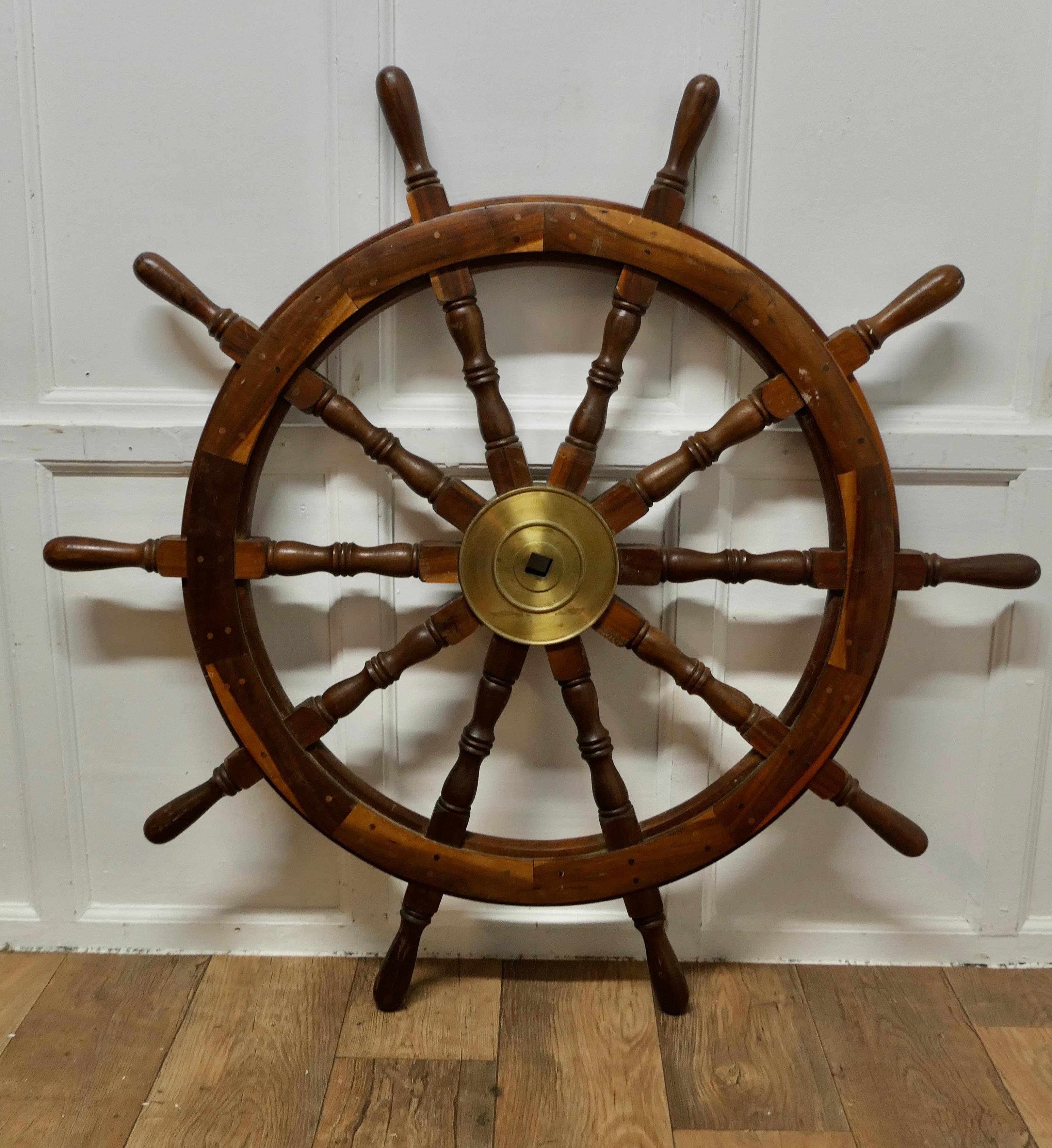 Large Mid 20th Century Teak Ships Wheel  A wonderful decorative piece  For Sale 3