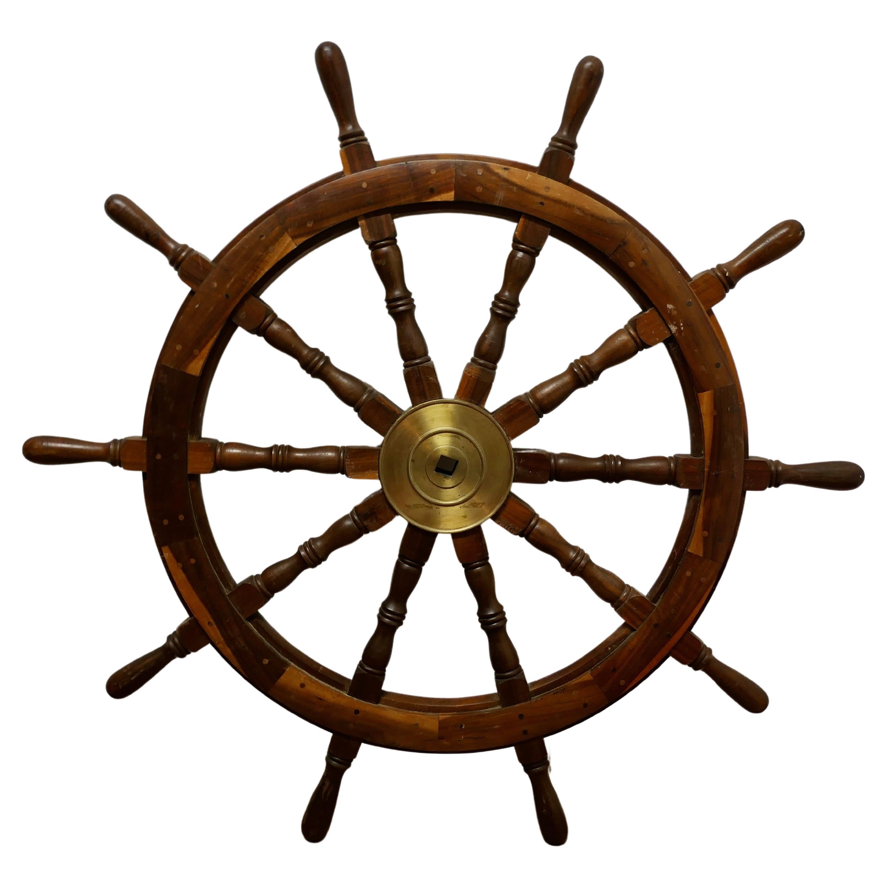 Large Mid 20th Century Teak Ships Wheel  A wonderful decorative piece