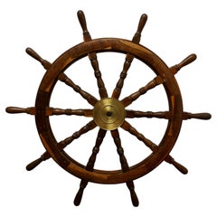 Vintage Large Mid 20th Century Teak Ships Wheel  A wonderful decorative piece 
