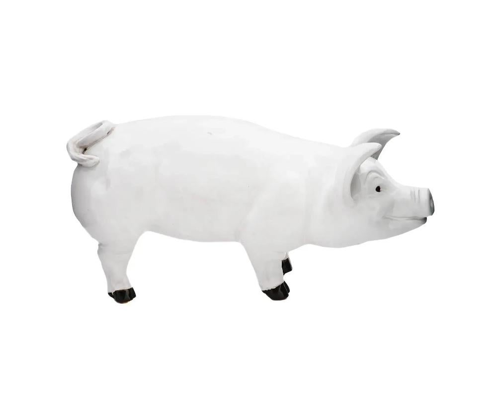Large Mid Cent French Glazed Ceramic Pig Figurine In Good Condition In New York, NY