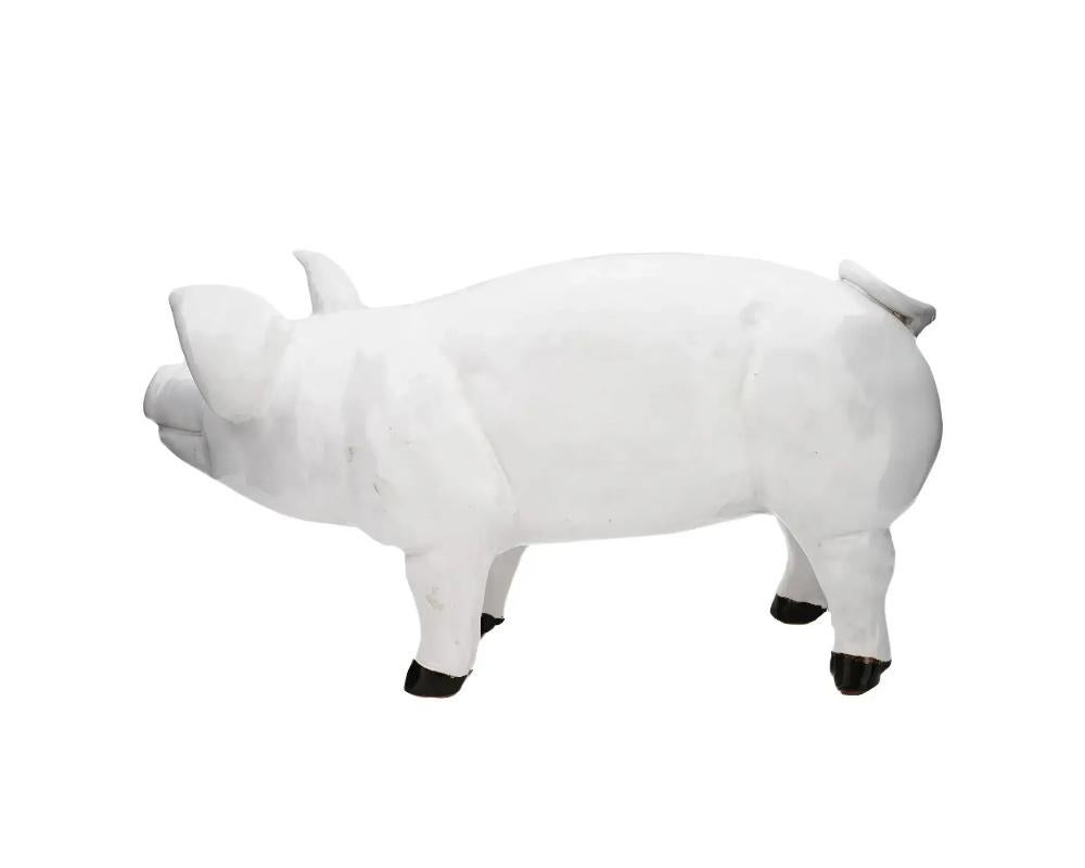 Large Mid Cent French Glazed Ceramic Pig Figurine 1