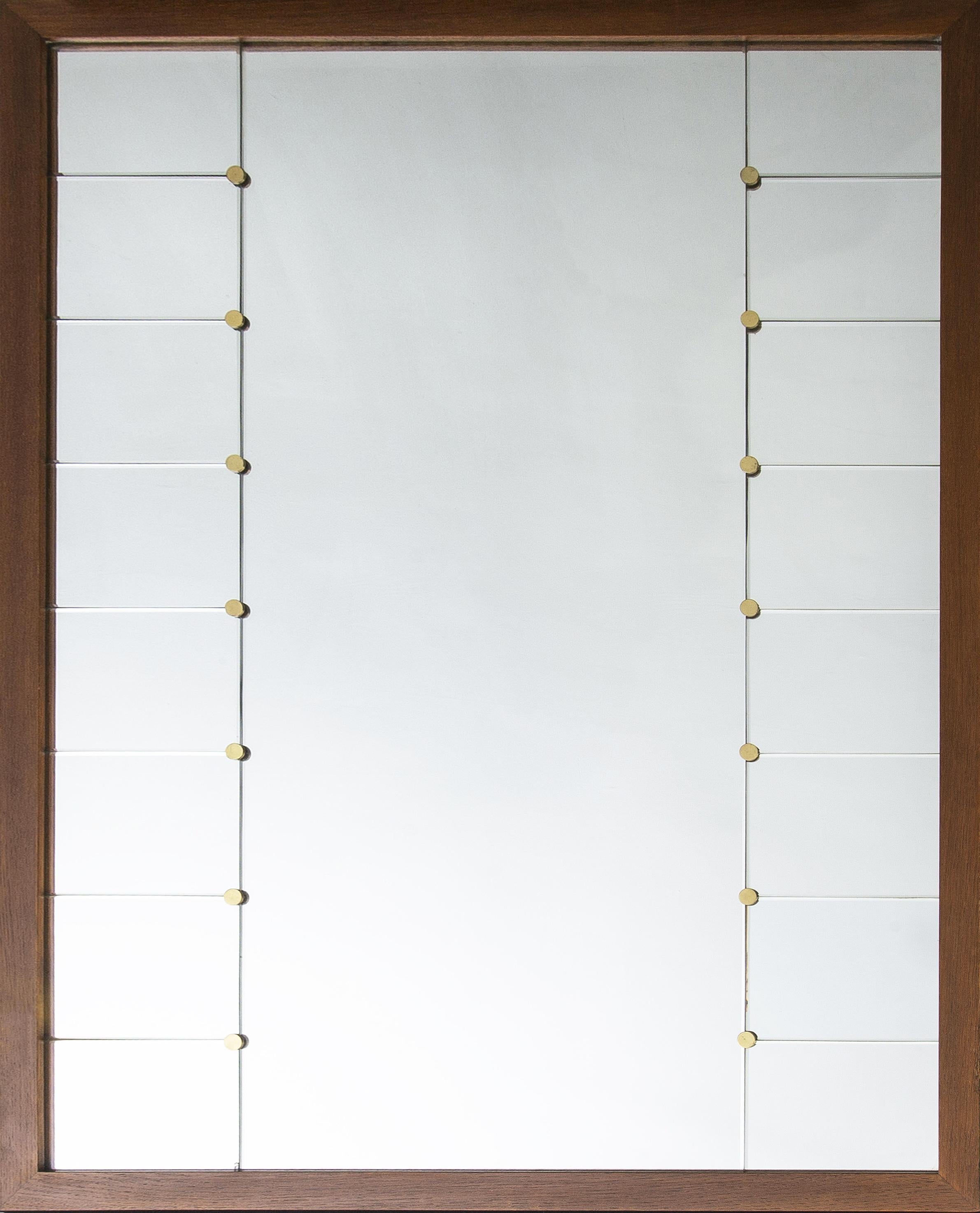 Large Midcentury Oak and Brass Mirror by Glas & Tra 5