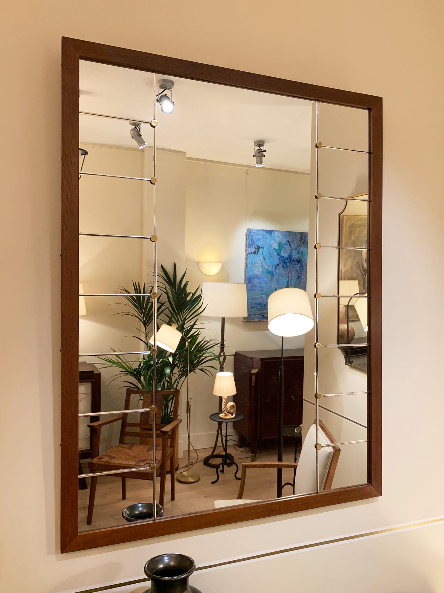 Large Midcentury Oak and Brass Mirror by Glas & Tra In Good Condition In London, GB