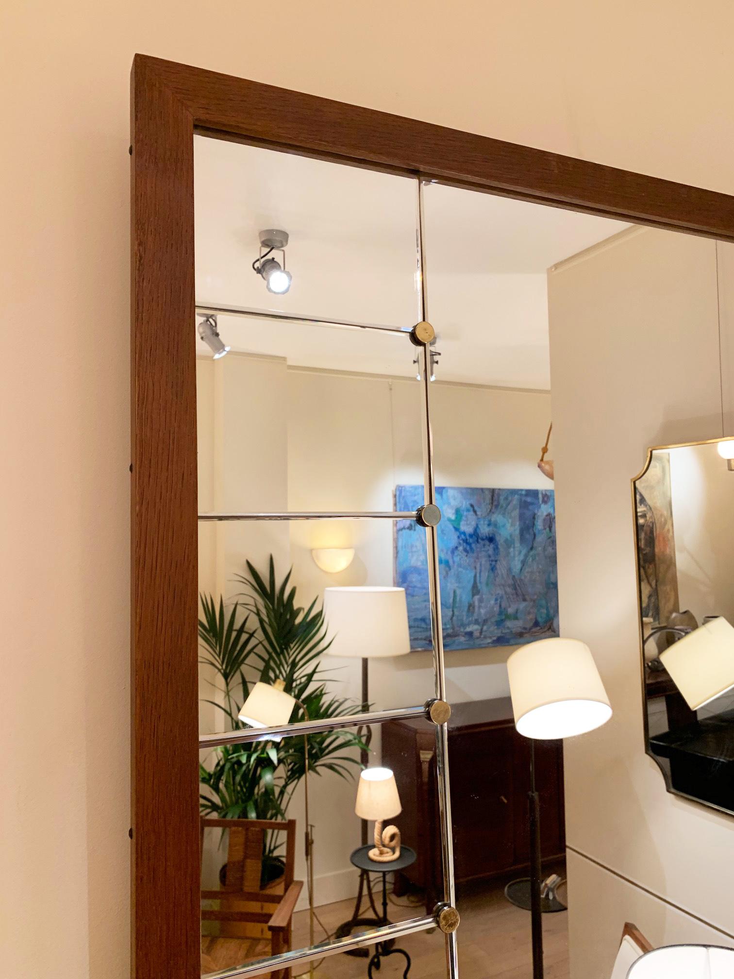 20th Century Large Midcentury Oak and Brass Mirror by Glas & Tra