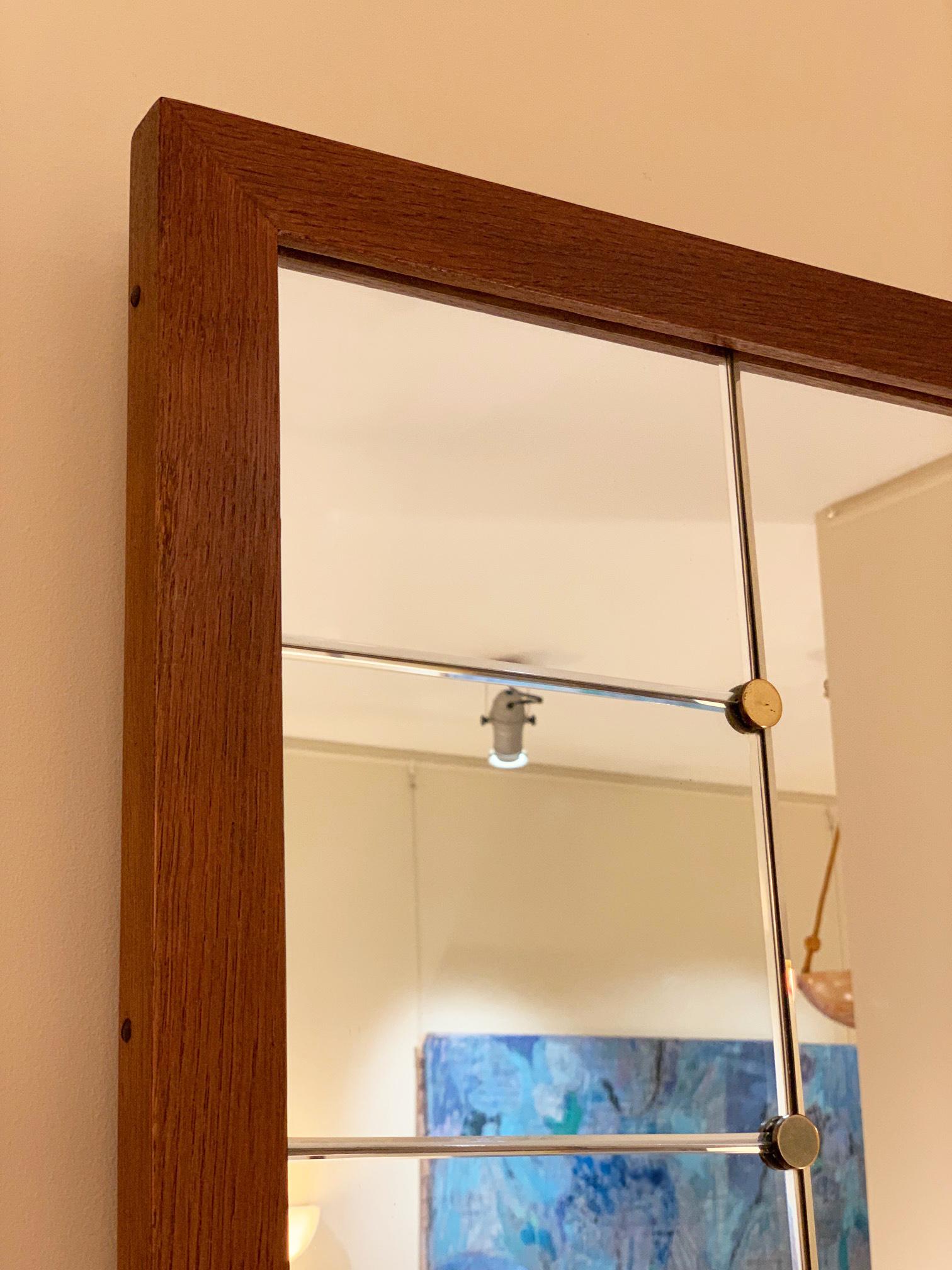 Large Midcentury Oak and Brass Mirror by Glas & Tra 1