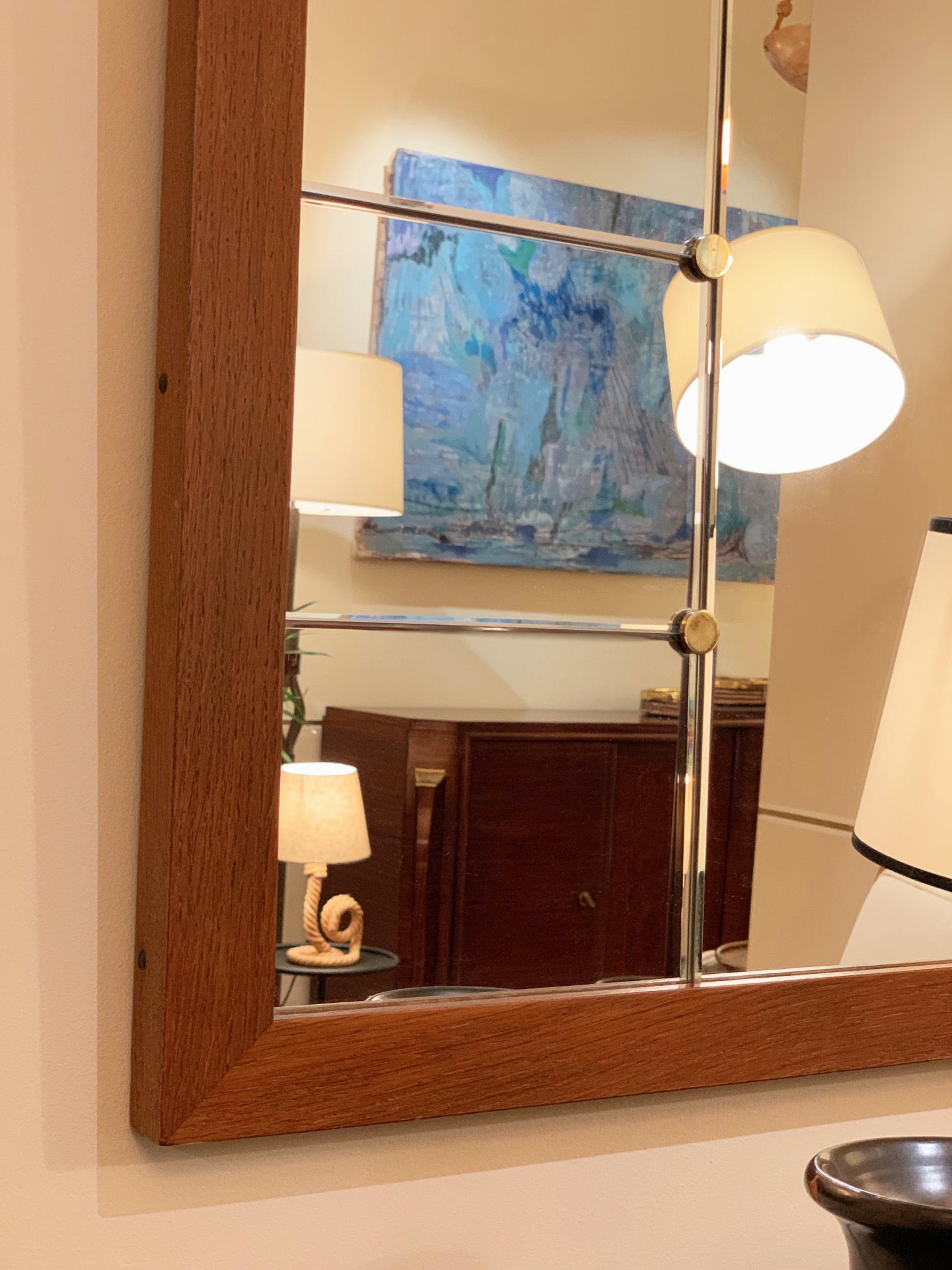 Large Midcentury Oak and Brass Mirror by Glas & Tra 2