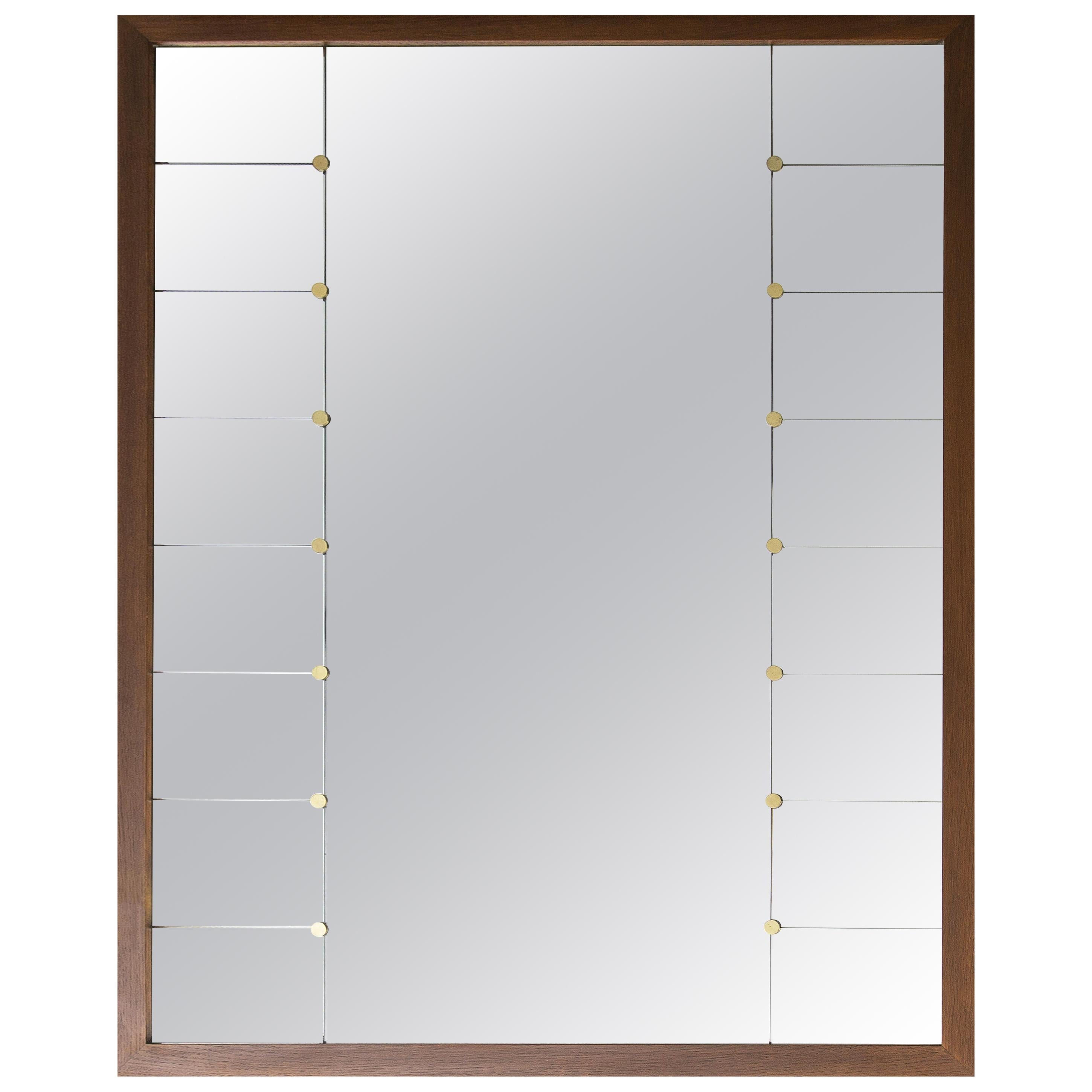 Large Midcentury Oak and Brass Mirror by Glas & Tra