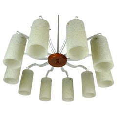 gran CHANDELIER de 10 luces de mediados de siglo pantallas de granulado plástico de baquelita acrílica