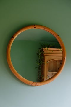 Large Mid Century 1960's Round Bamboo Mirror