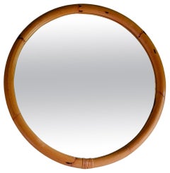 Large Mid Century 1960's Round Bamboo Mirror