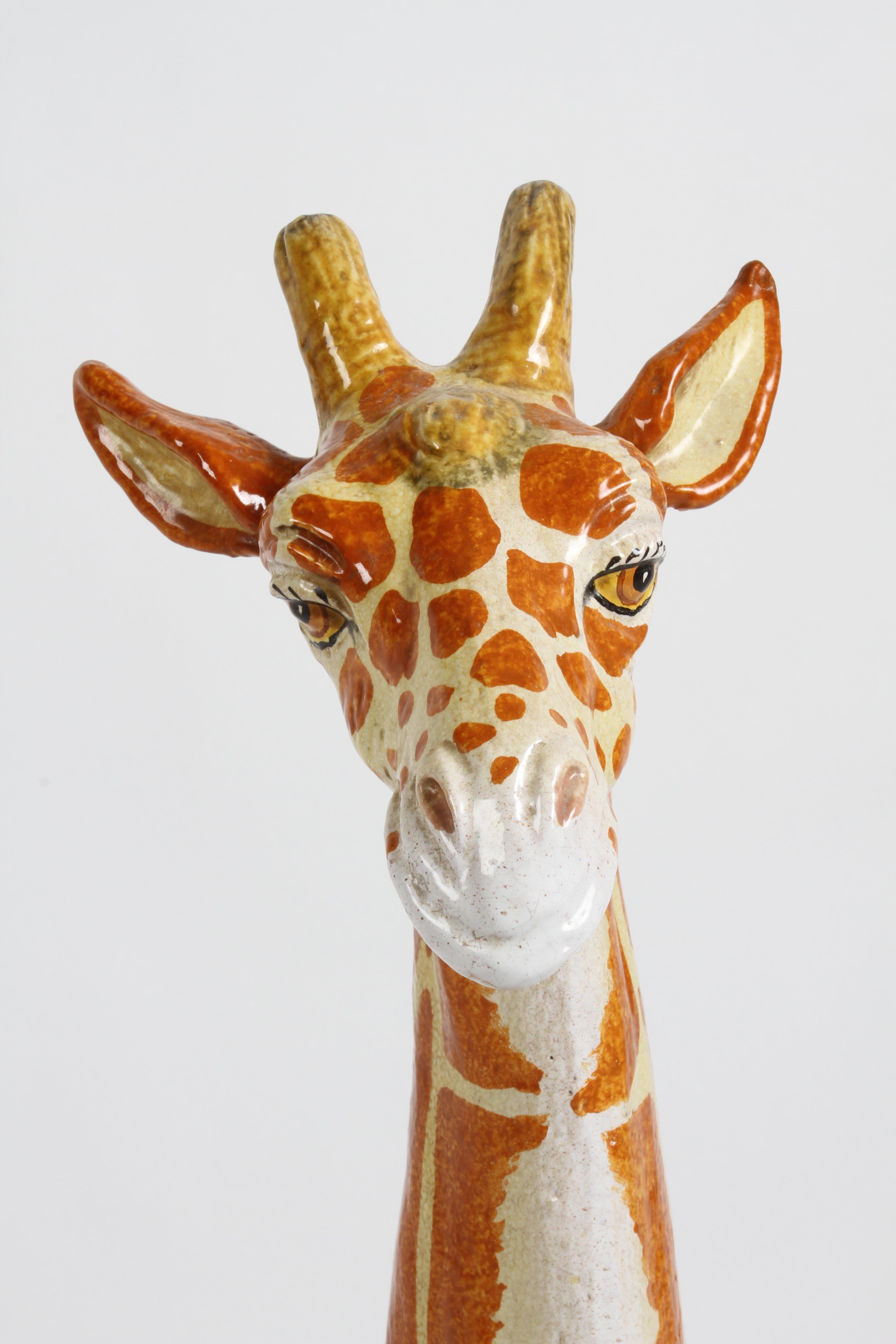 Large Mid-Century 1970s Italian Terracotta Hand Painted Whimsical Giraffe  For Sale 4