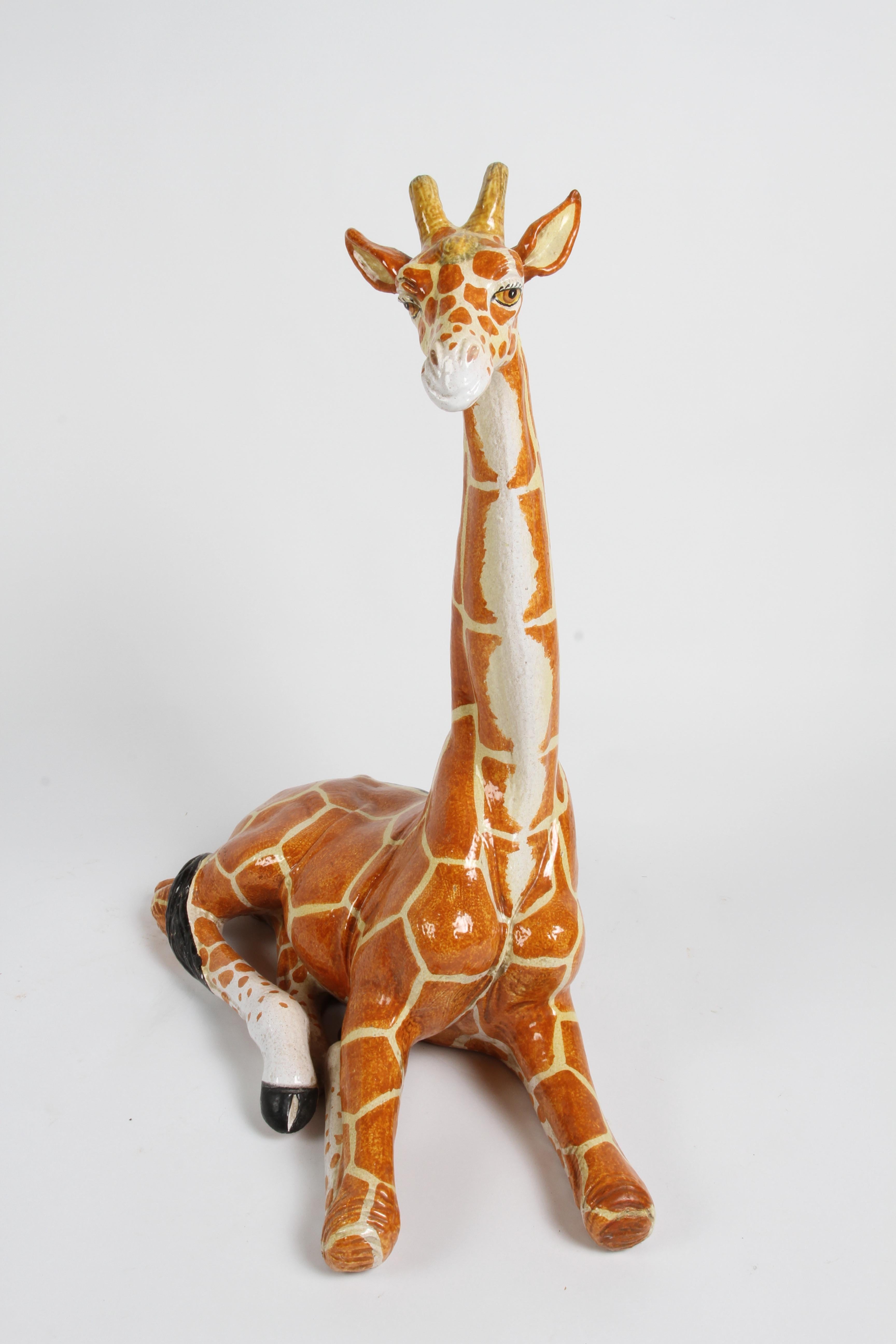 Large Mid-Century 1970s Italian Terracotta Hand Painted Whimsical Giraffe  For Sale 5