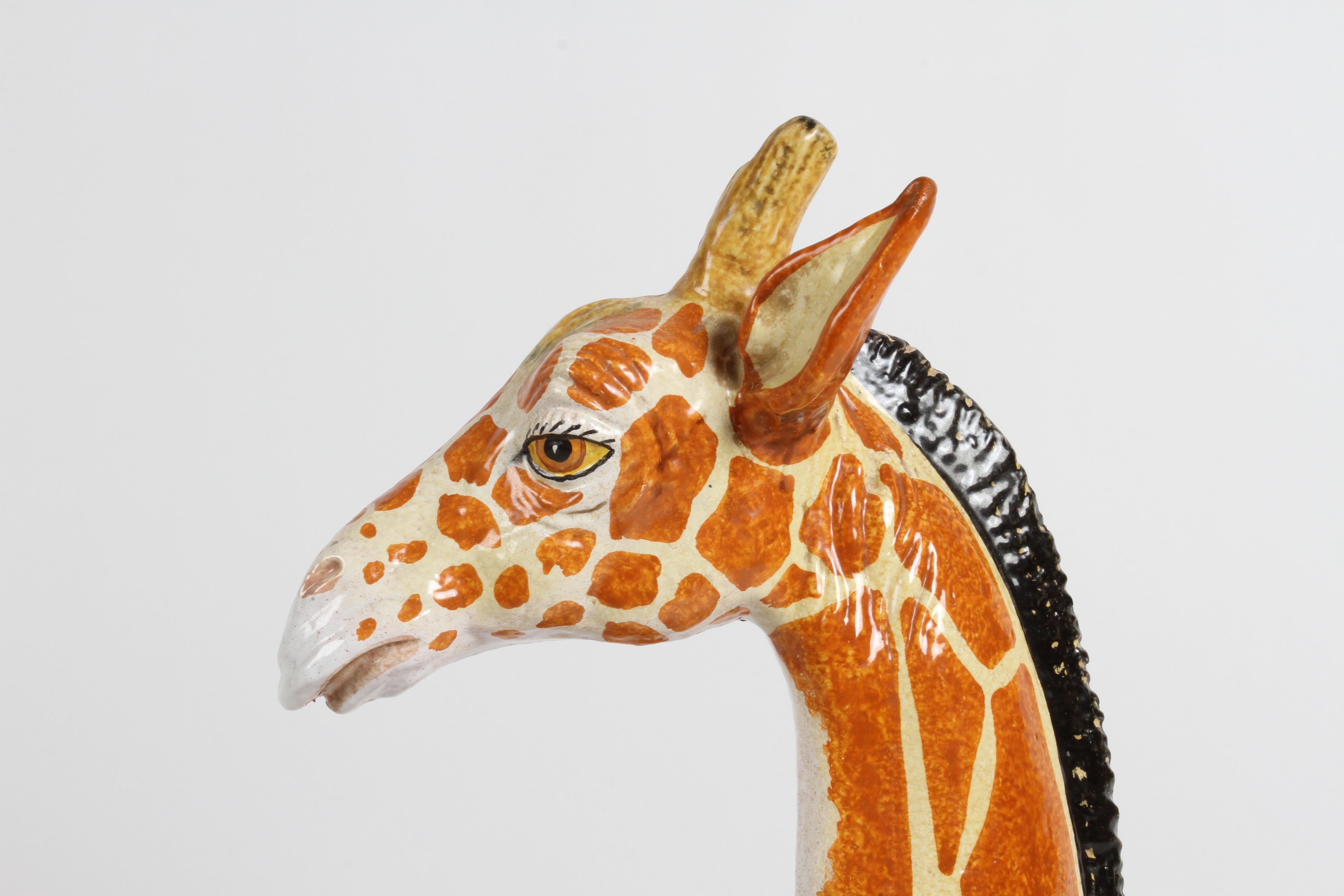 Large Mid-Century 1970s Italian Terracotta Hand Painted Whimsical Giraffe  For Sale 6