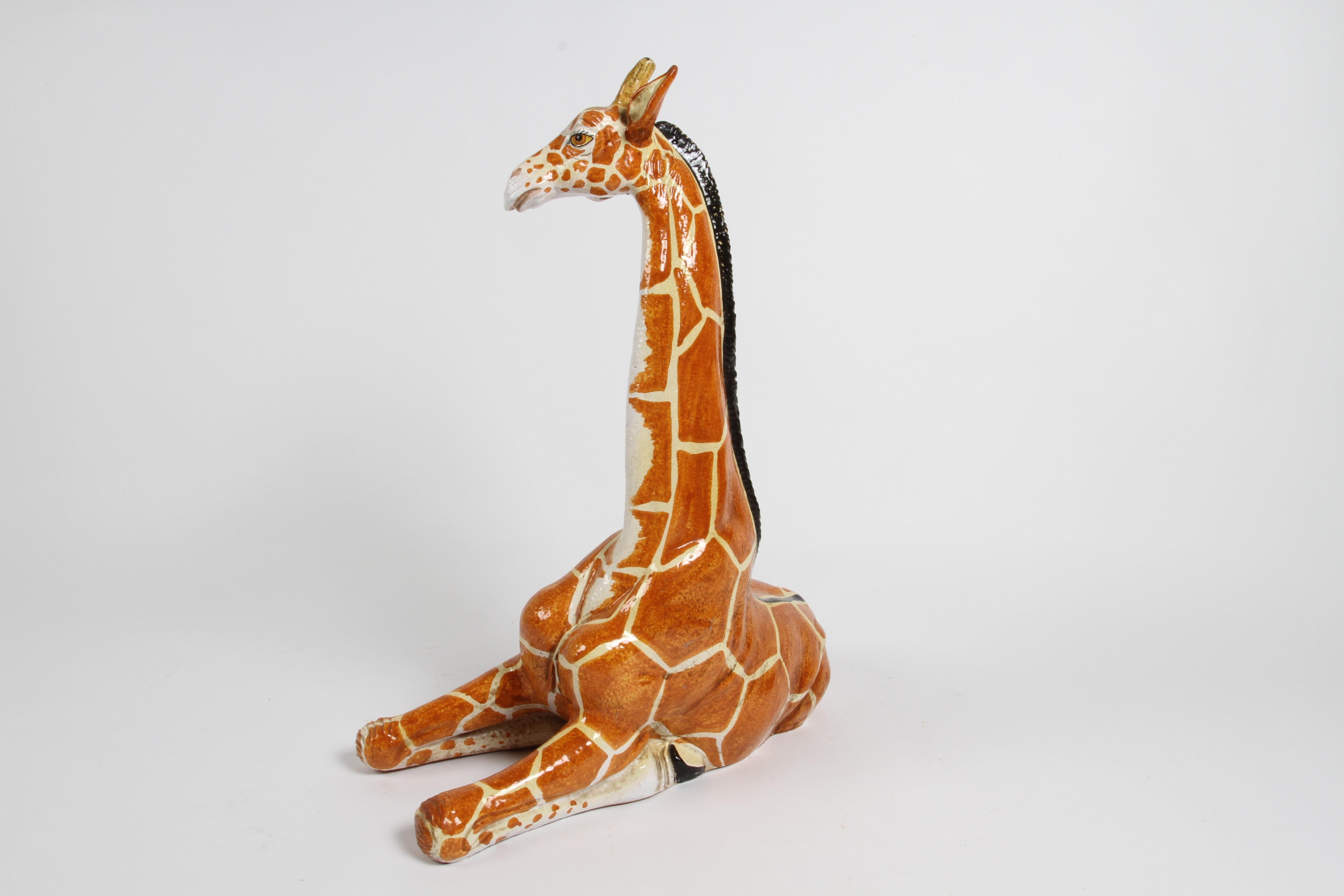 Large Mid-Century 1970s Italian Terracotta Hand Painted Whimsical Giraffe  For Sale 7
