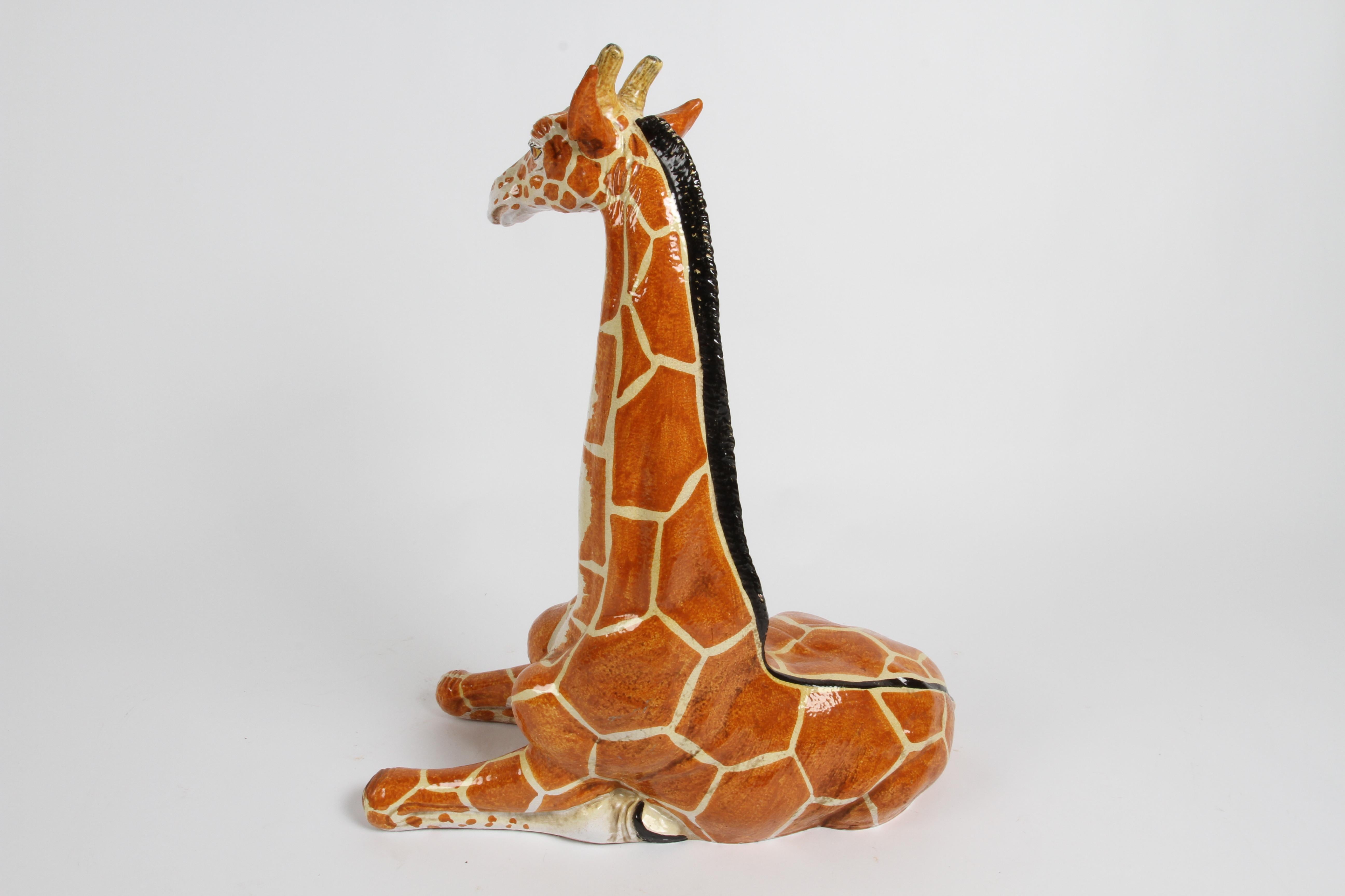 Large Mid-Century 1970s Italian Terracotta Hand Painted Whimsical Giraffe  For Sale 8