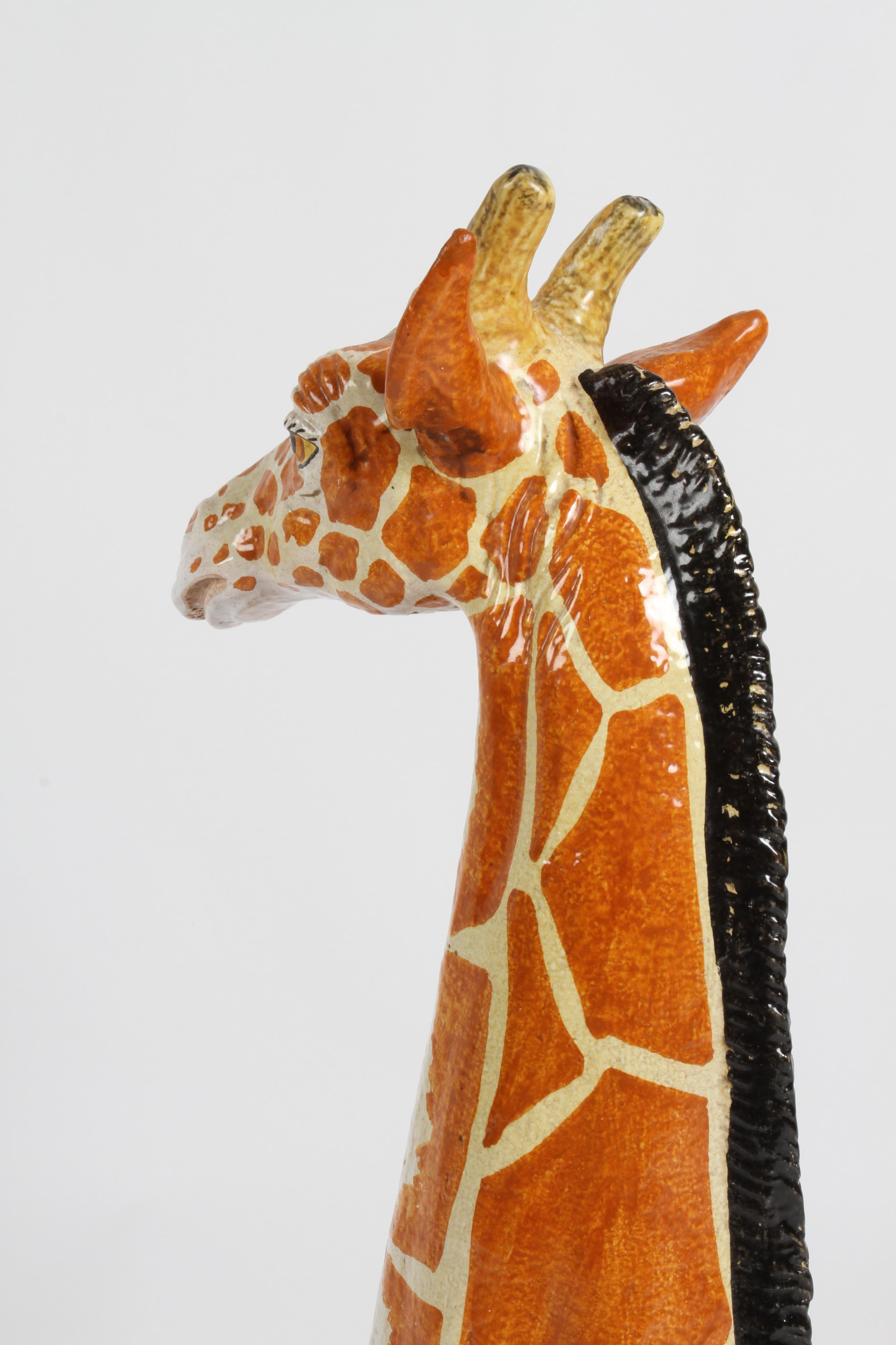 Large Mid-Century 1970s Italian Terracotta Hand Painted Whimsical Giraffe  For Sale 9
