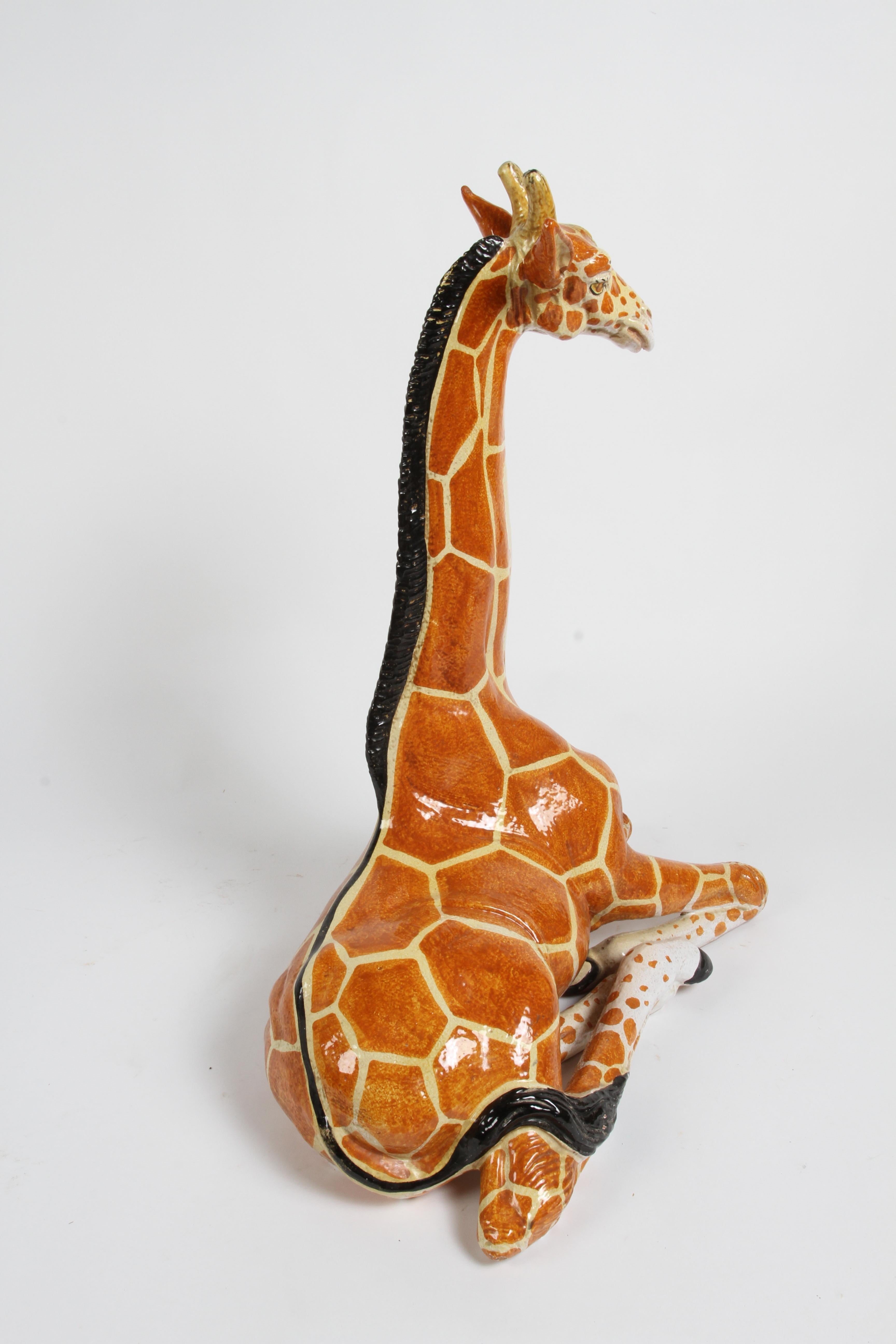 Large Mid-Century 1970s Italian Terracotta Hand Painted Whimsical Giraffe  For Sale 11