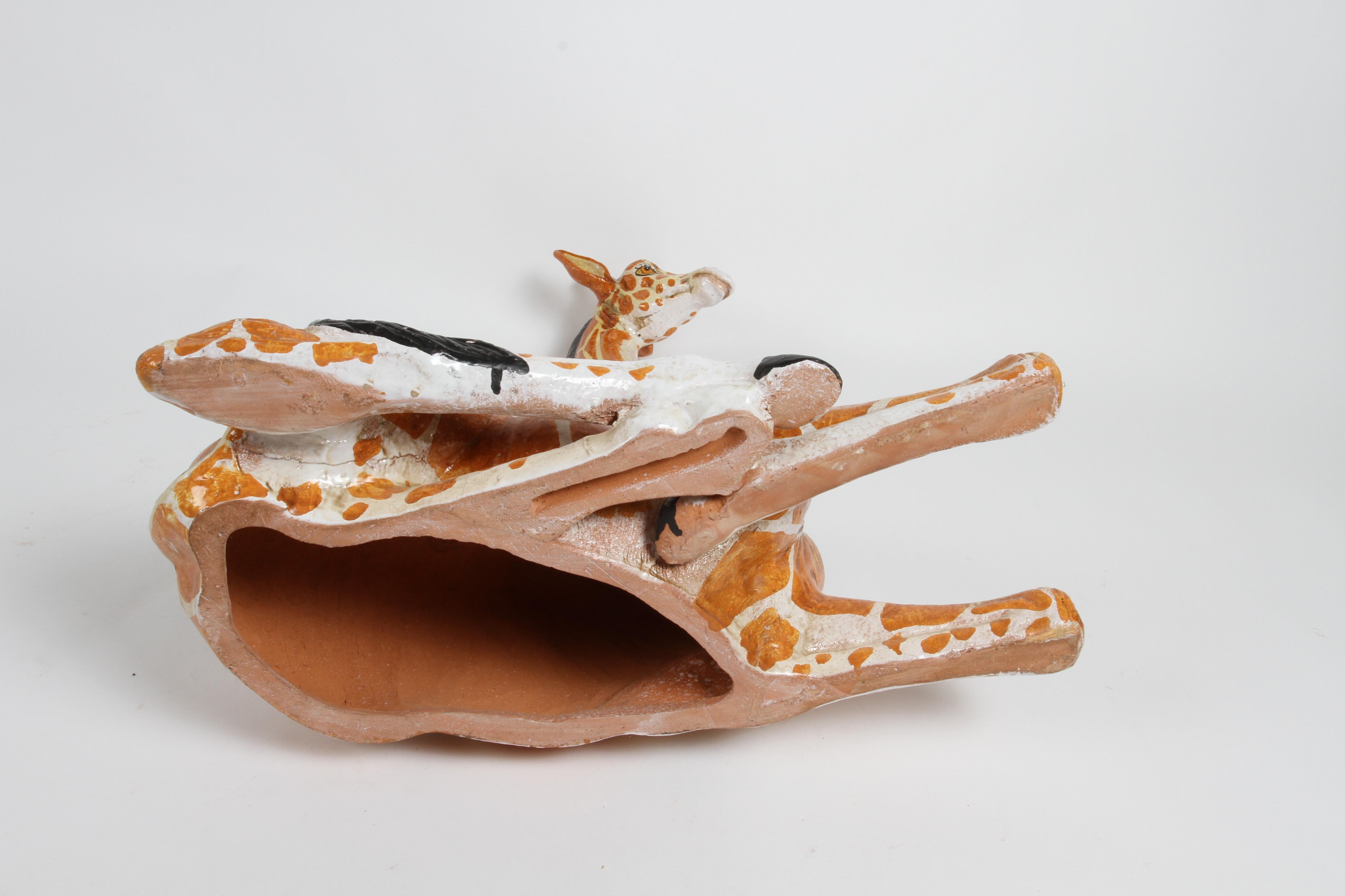 Large Mid-Century 1970s Italian Terracotta Hand Painted Whimsical Giraffe  For Sale 12