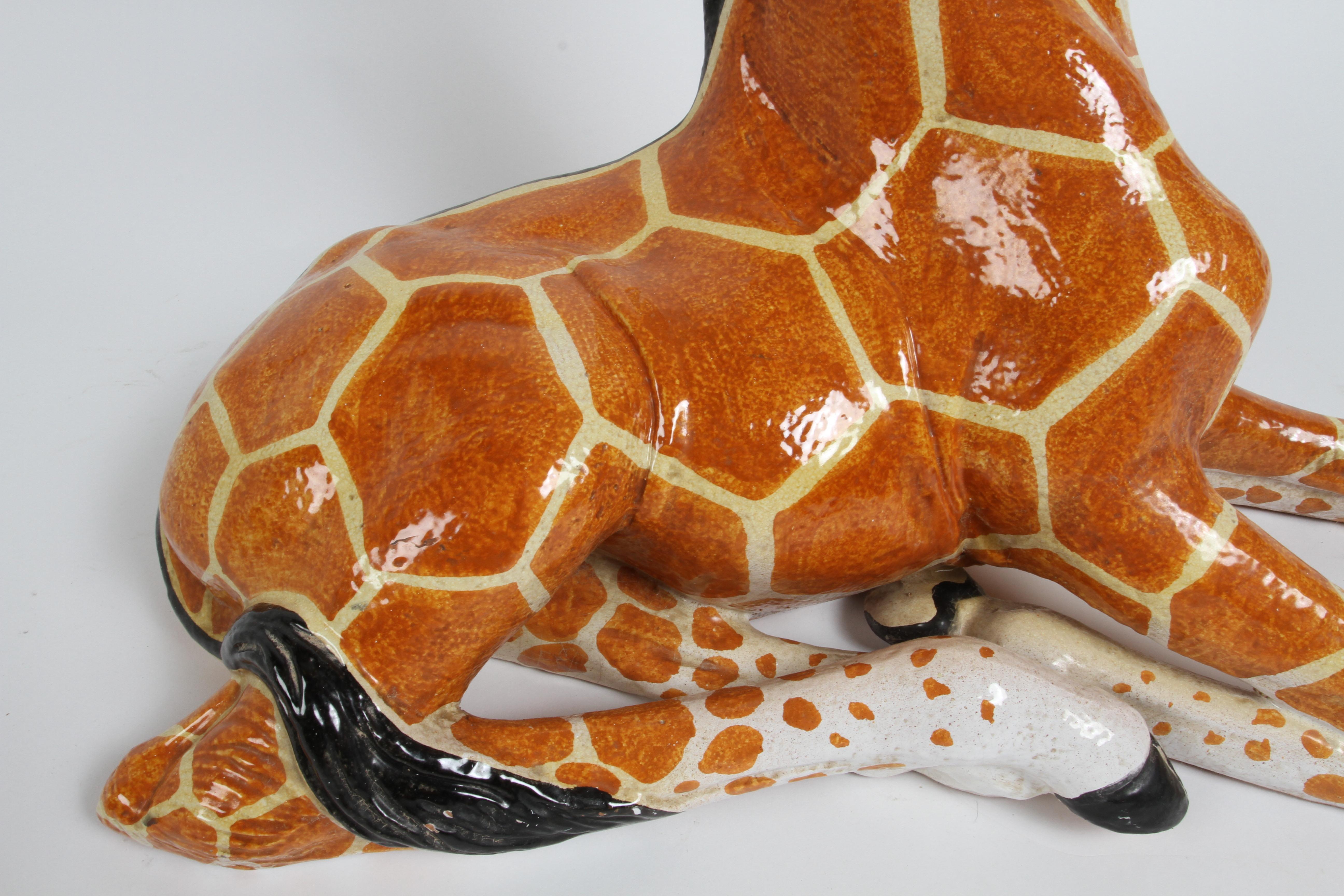 Mid-Century Modern Large Mid-Century 1970s Italian Terracotta Hand Painted Whimsical Giraffe  For Sale