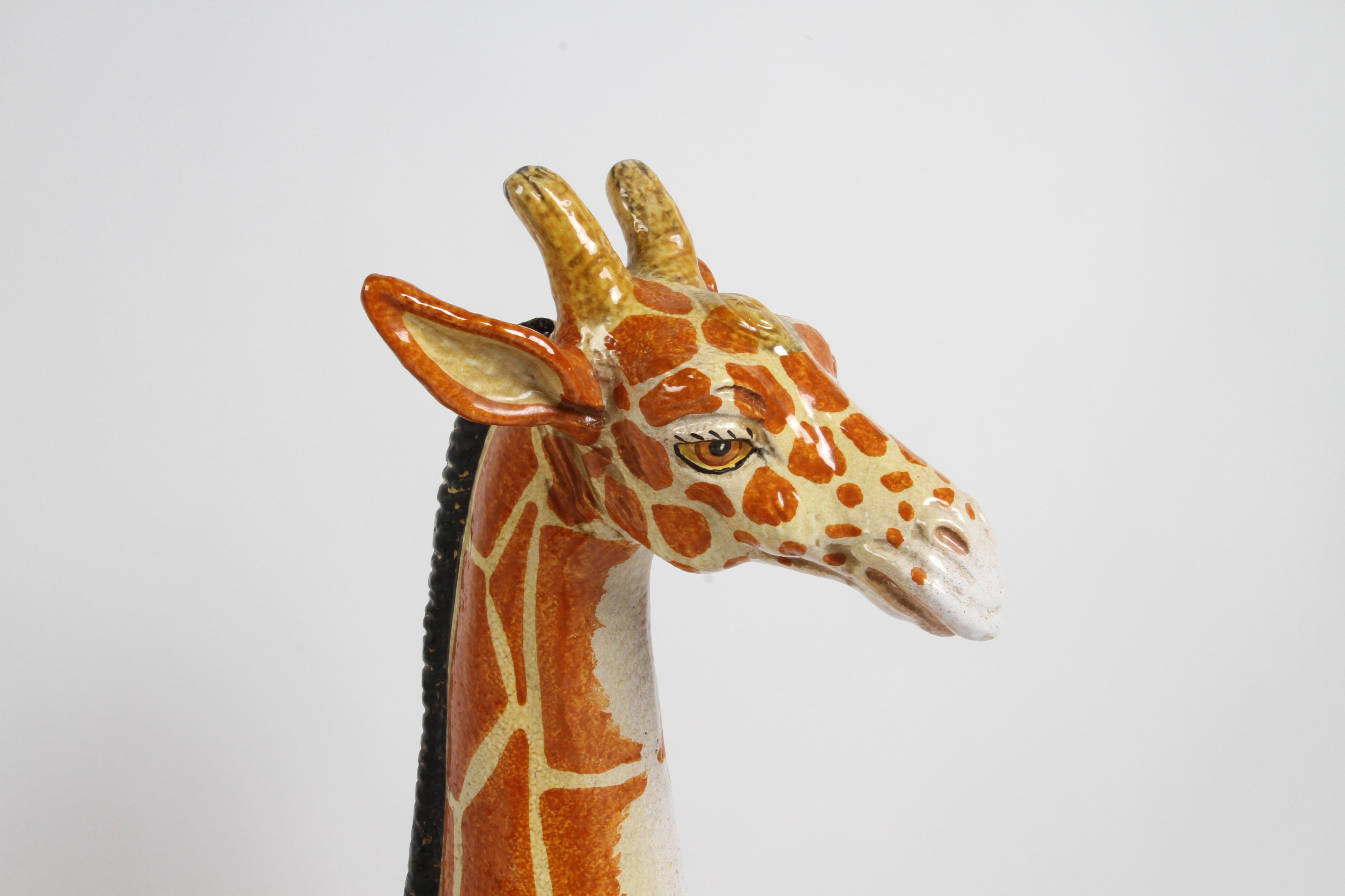 Glazed Large Mid-Century 1970s Italian Terracotta Hand Painted Whimsical Giraffe  For Sale
