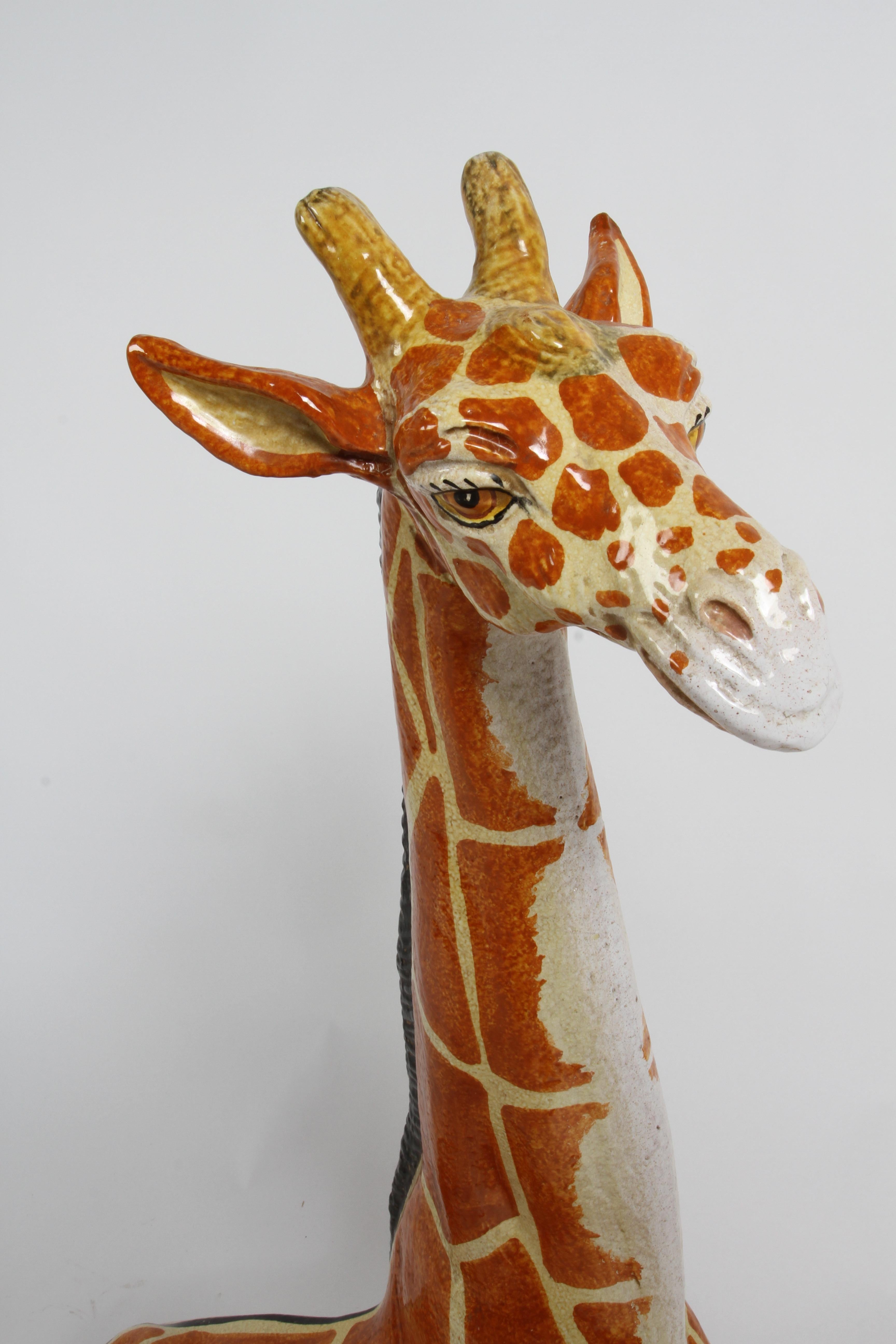 Late 20th Century Large Mid-Century 1970s Italian Terracotta Hand Painted Whimsical Giraffe  For Sale
