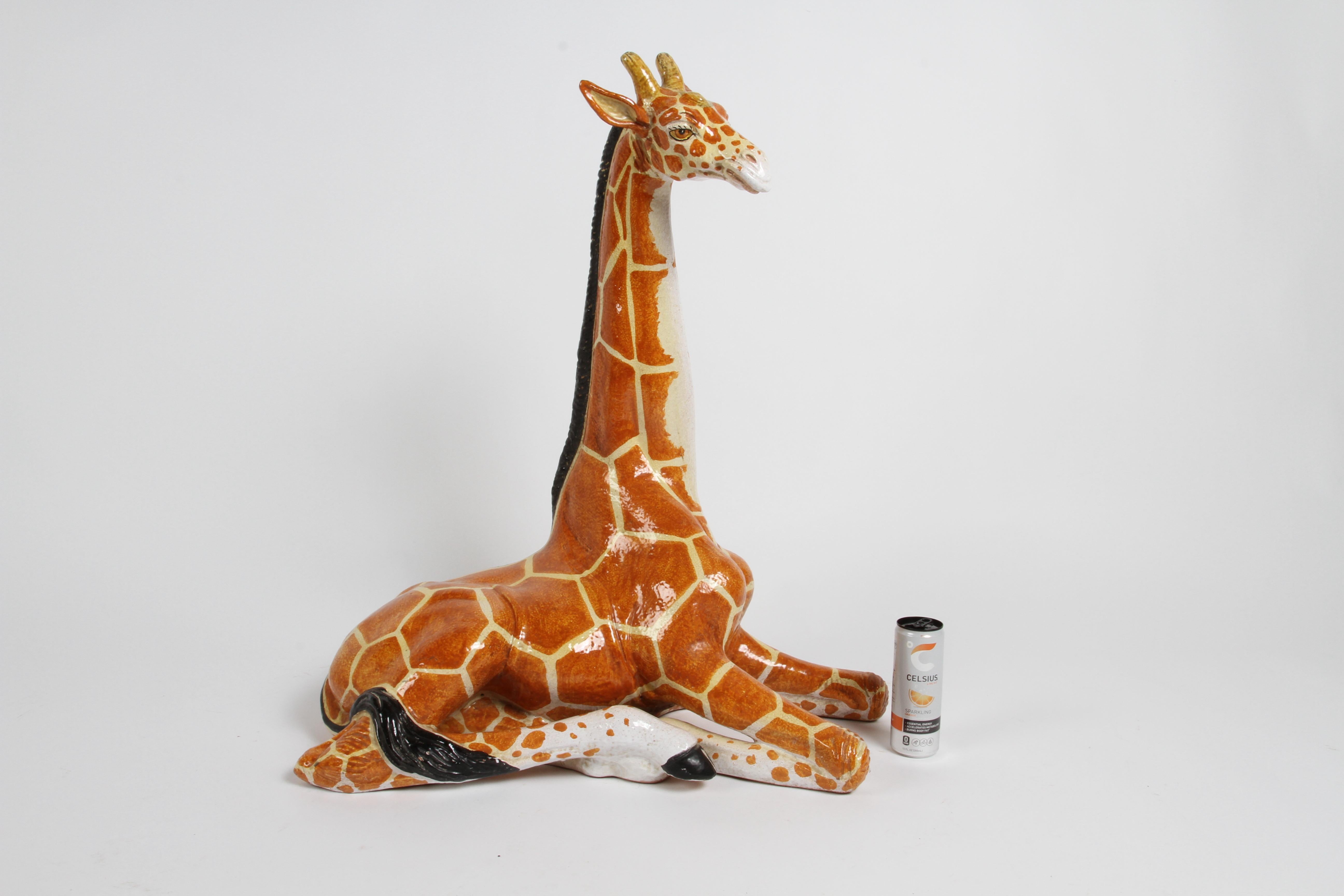 Large Mid-Century 1970s Italian Terracotta Hand Painted Whimsical Giraffe  For Sale 1