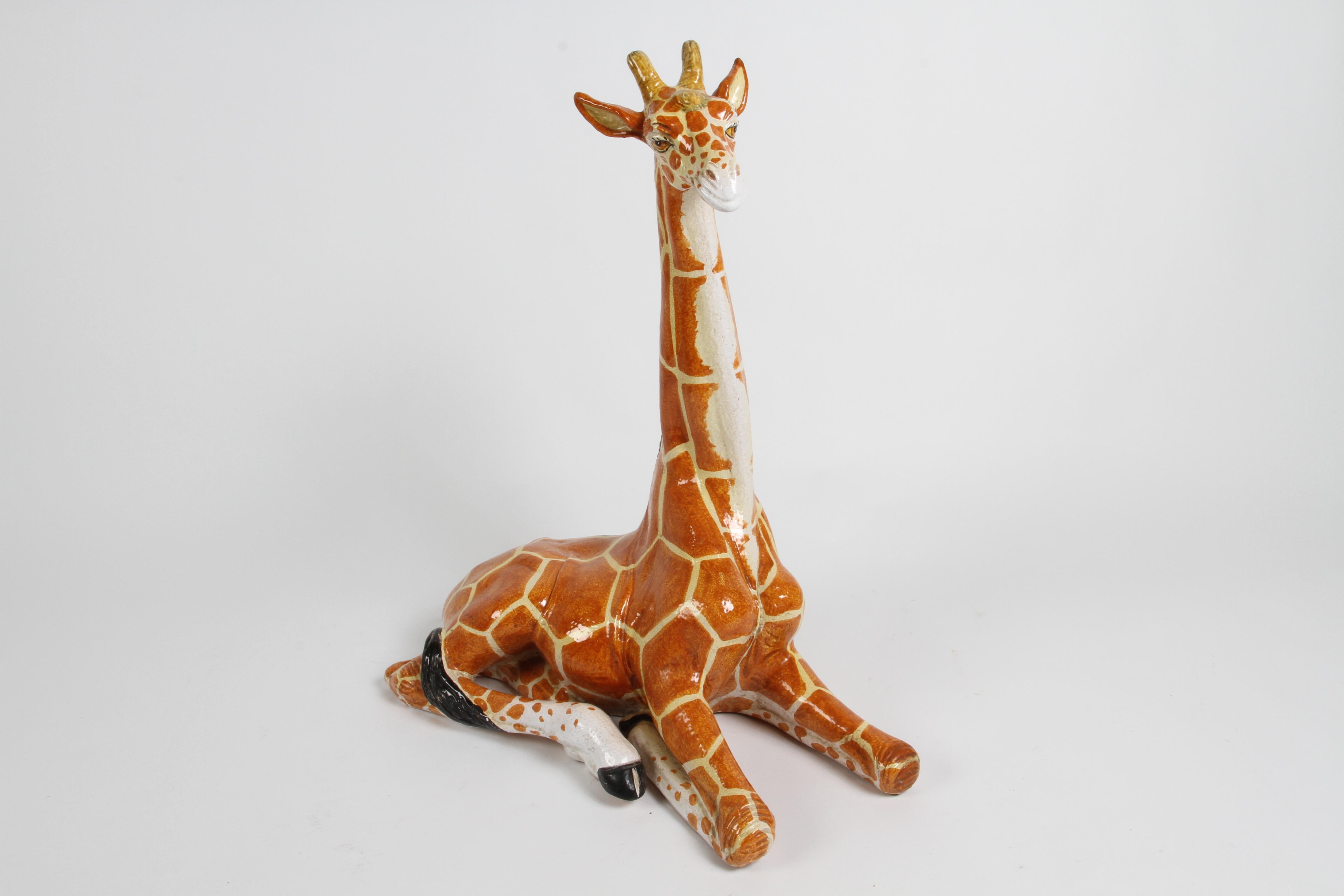 Large Mid-Century 1970s Italian Terracotta Hand Painted Whimsical Giraffe  For Sale 2