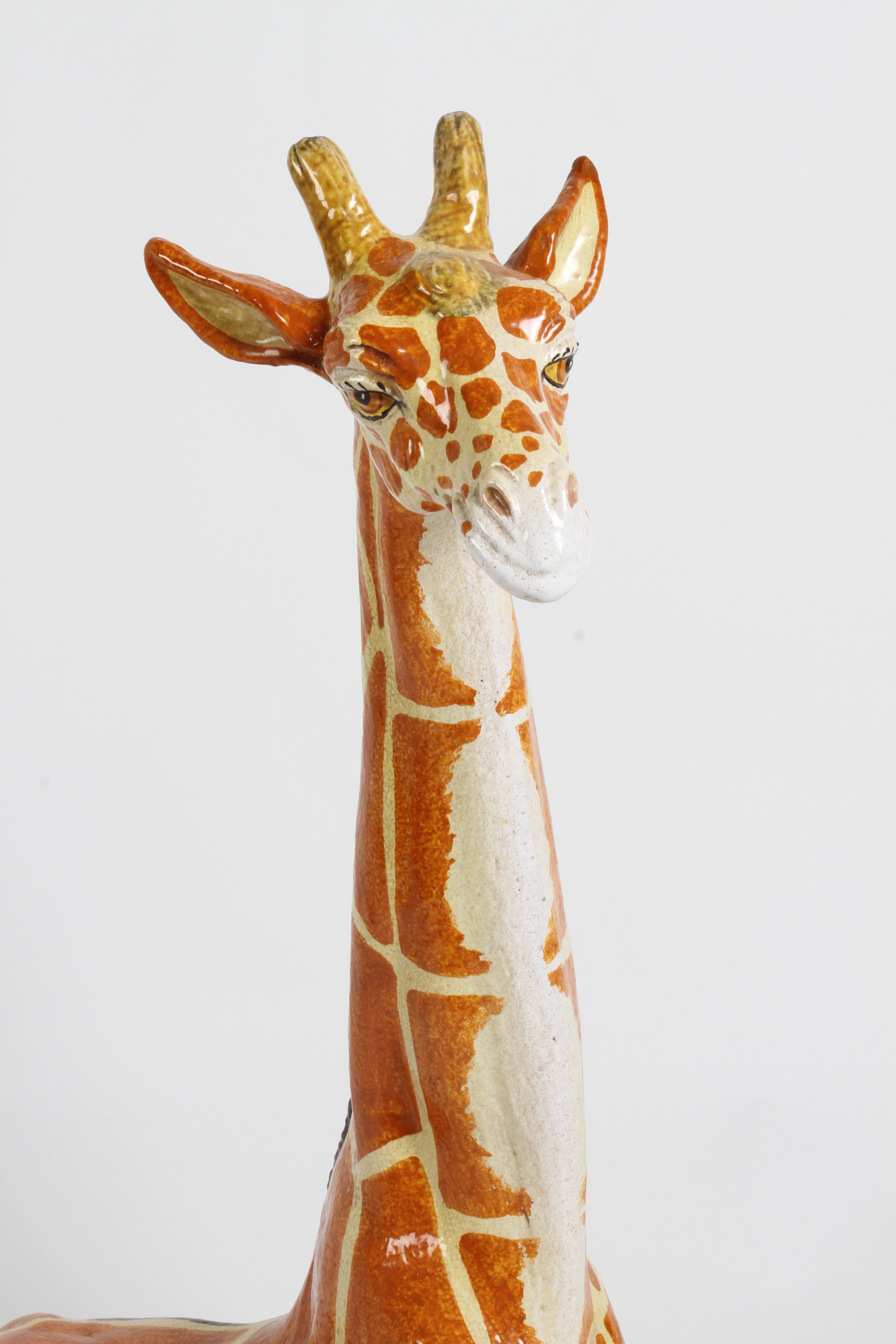 Large Mid-Century 1970s Italian Terracotta Hand Painted Whimsical Giraffe  For Sale 3