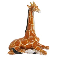 Vintage Large Mid-Century 1970s Italian Terracotta Hand Painted Whimsical Giraffe 