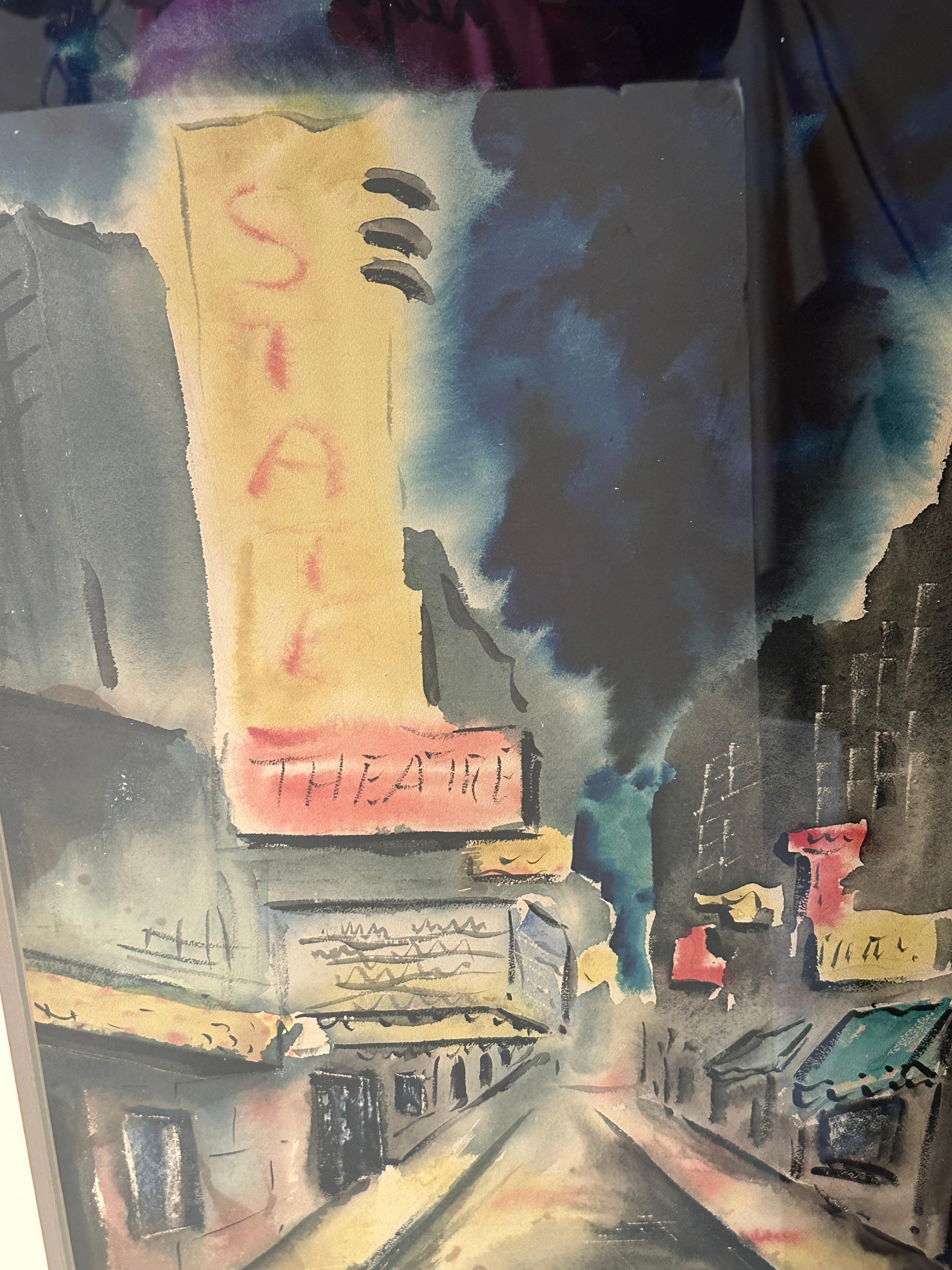 Large Mid-Century Abstract Impressionist Cityscape Watercolor. For Sale 2