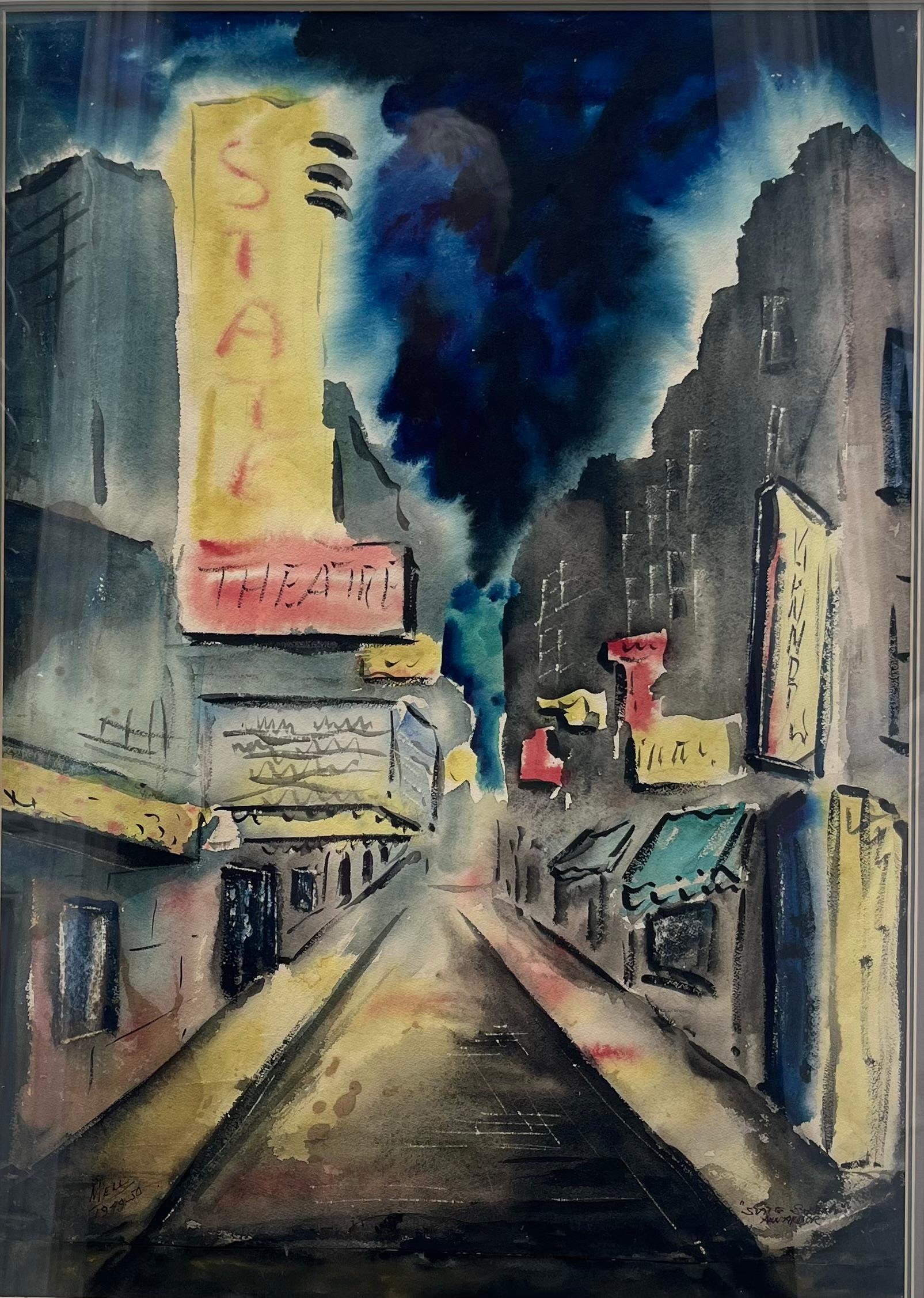 Large Mid-Century Abstract Impressionist Cityscape Watercolor.

Beautifully rendered cityscape from downtown Ann Arbor, Michigan. This abstract impressionist watercolor painting is executed in vibrant colors and captures a vivid street scene at