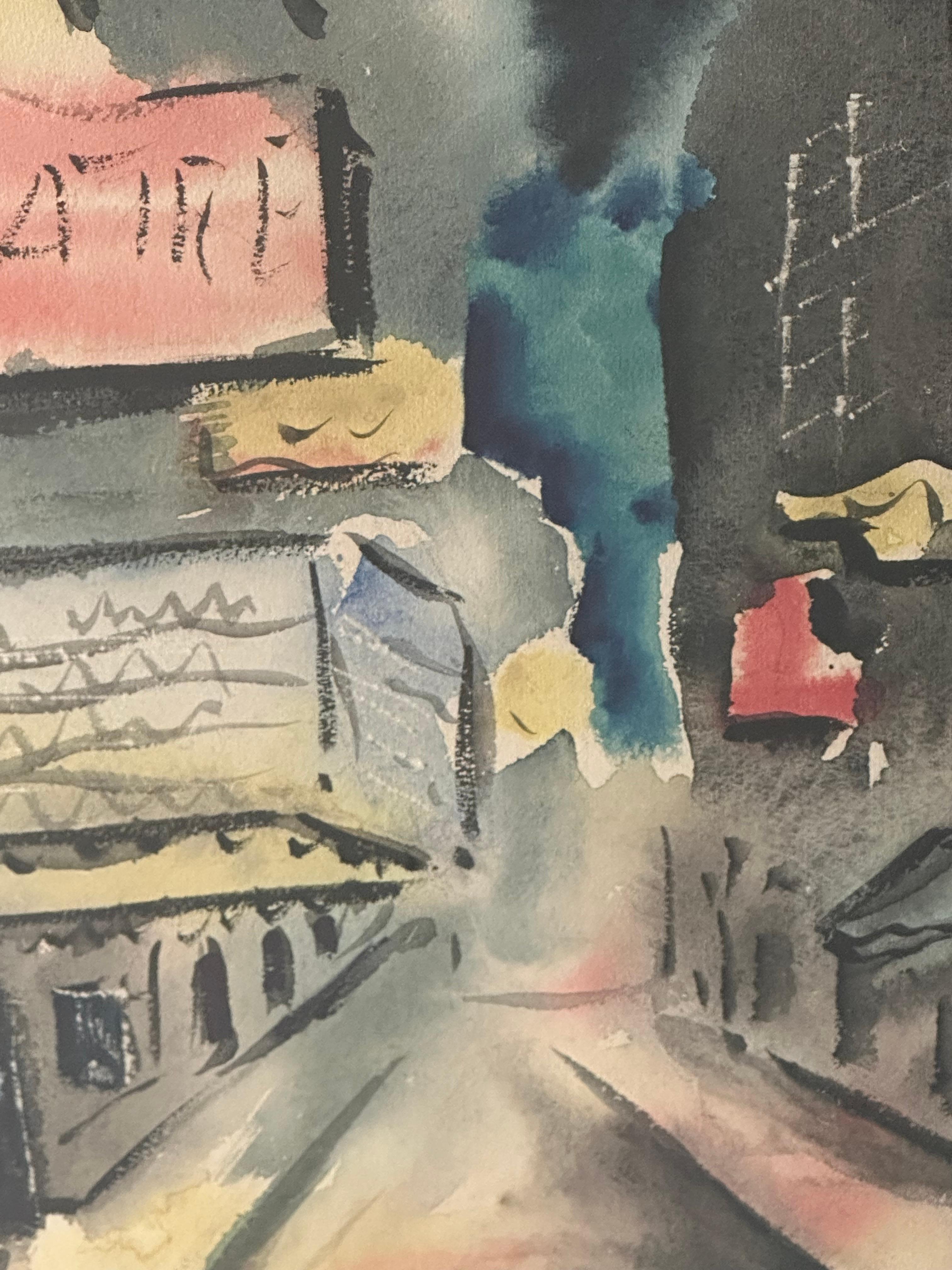 Large Mid-Century Abstract Impressionist Cityscape Watercolor. In Good Condition For Sale In Vero Beach, FL