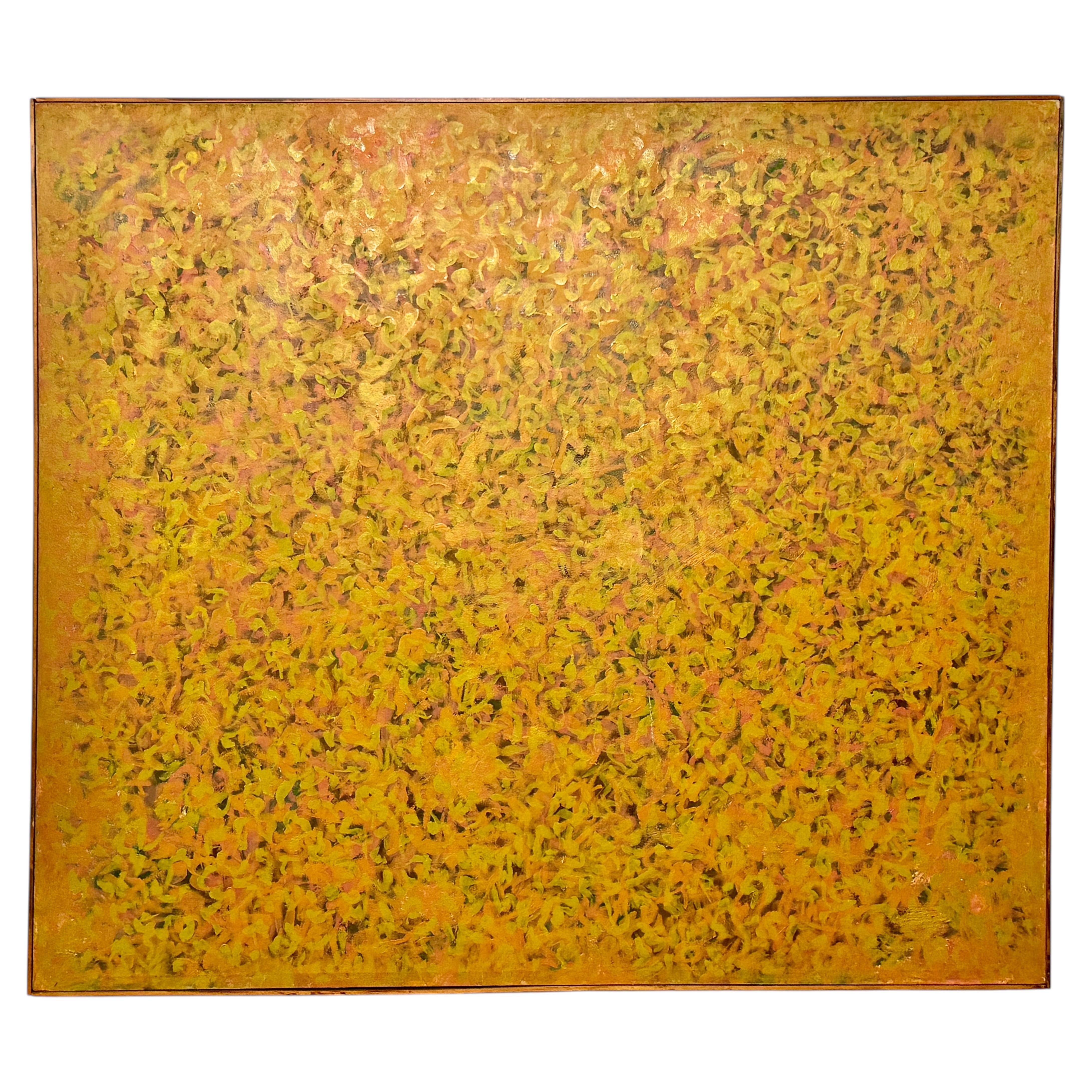 Large Mid Century Abstract Modern Oil Painting in Warm Layered Palette 1960s