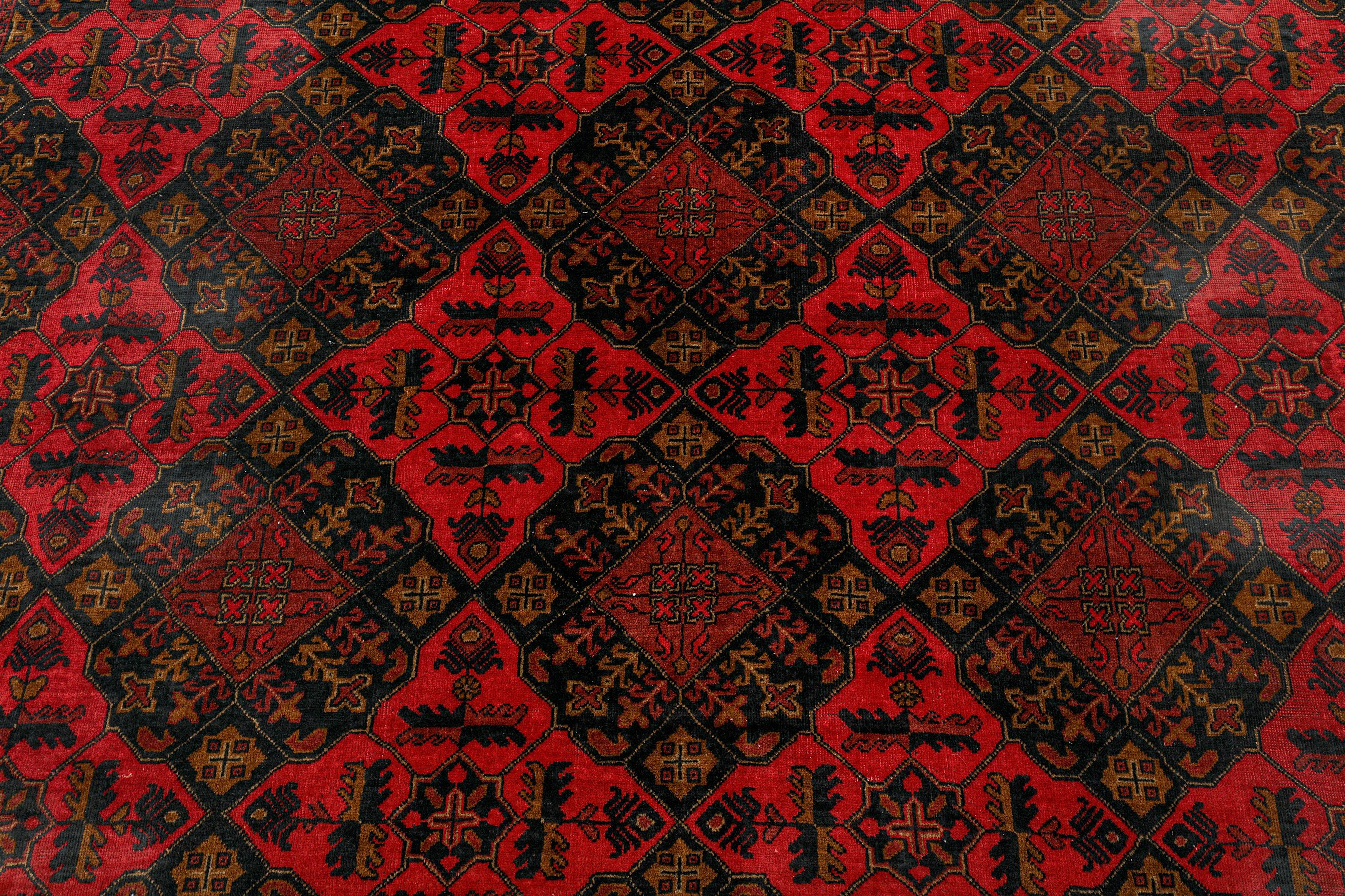 Tribal Grand tapis afghan du milieu du siècle en laine fine nouée à la main « Khan » de 13 pieds x 10 pieds en vente