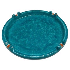 Large Mid-Century Aldo Londi Style Itailian Turqoise Glazed Pottery Ashtray