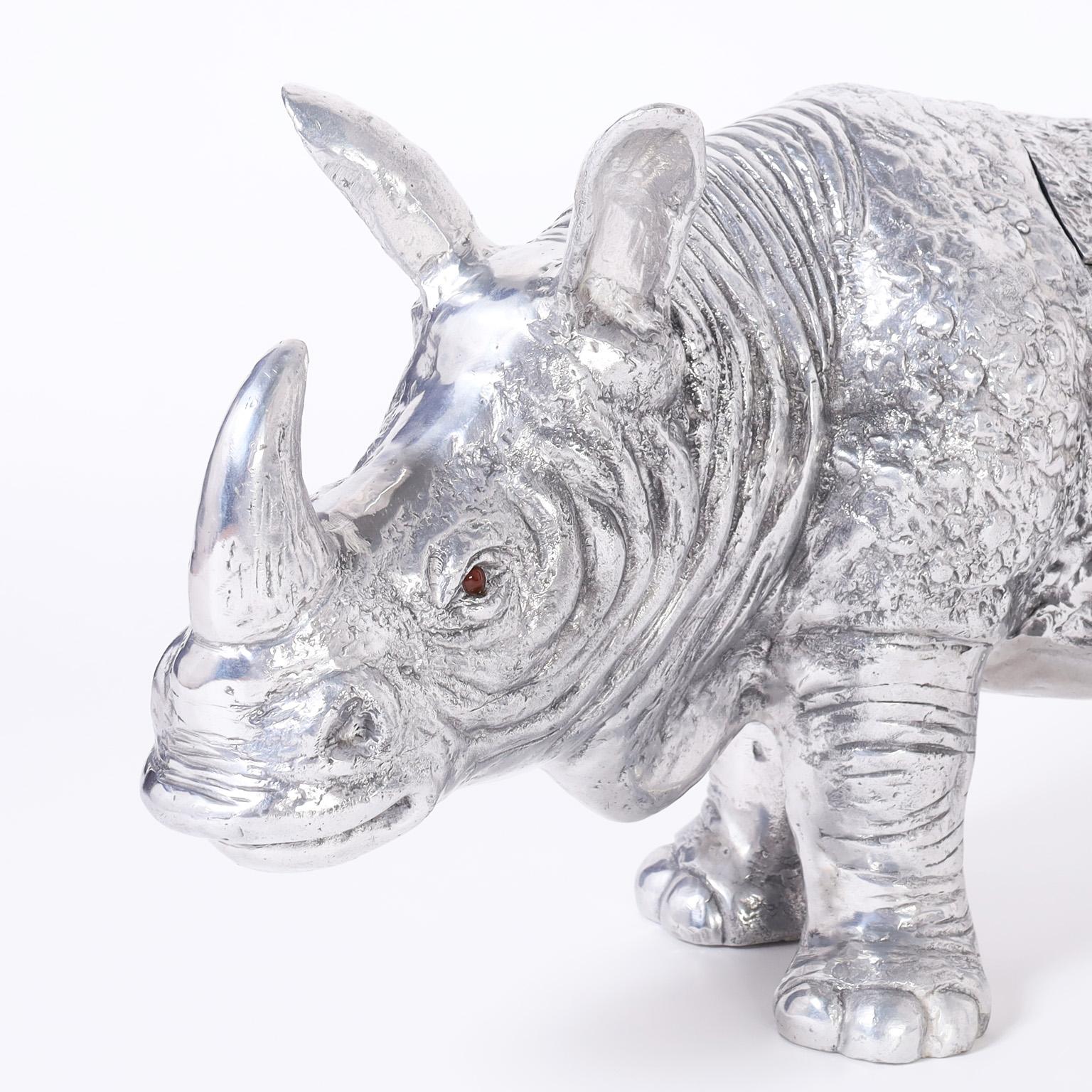 Large Mid-Century Aluminum Lidded Rhinoceros Sculpture In Good Condition For Sale In Palm Beach, FL