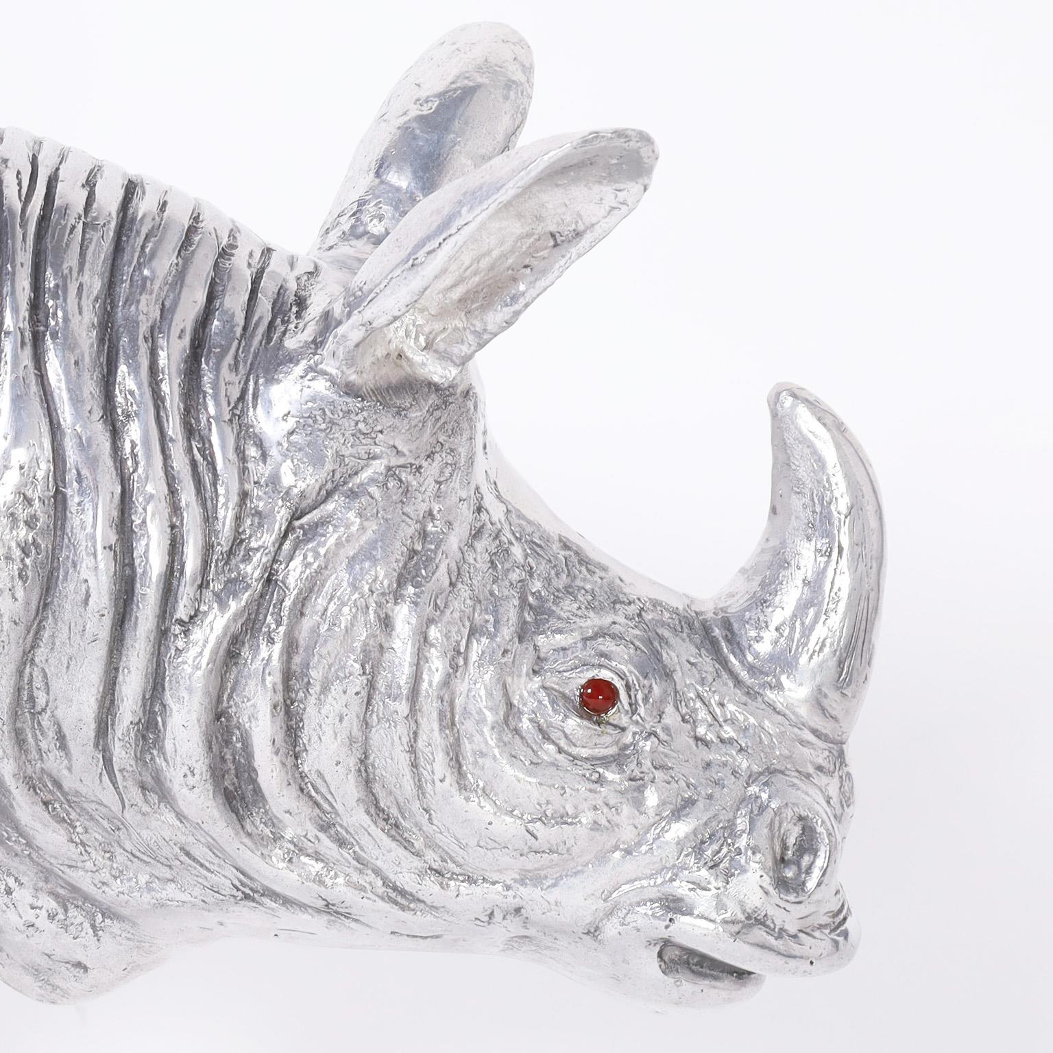 20th Century Large Mid-Century Aluminum Lidded Rhinoceros Sculpture For Sale